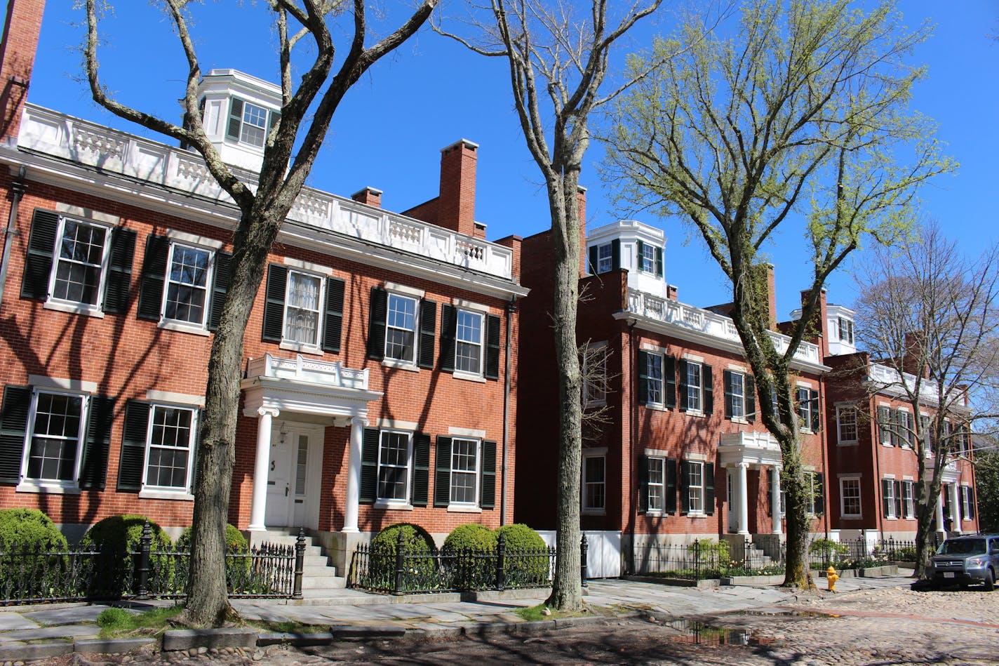 The Three Bricks (1837-40), homes built on Main Street by Nantucket entrepreneur Joseph Starbuck, are considered architectural treasures. (Alan Solomon/Chicago Tribune/TNS)