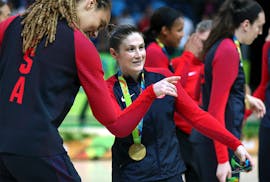 The Lynx's Lindsay Whalen (right) scored 17 points off the bench in the victory, giving the U.S. women's basketball team its sixth consecutive gold me