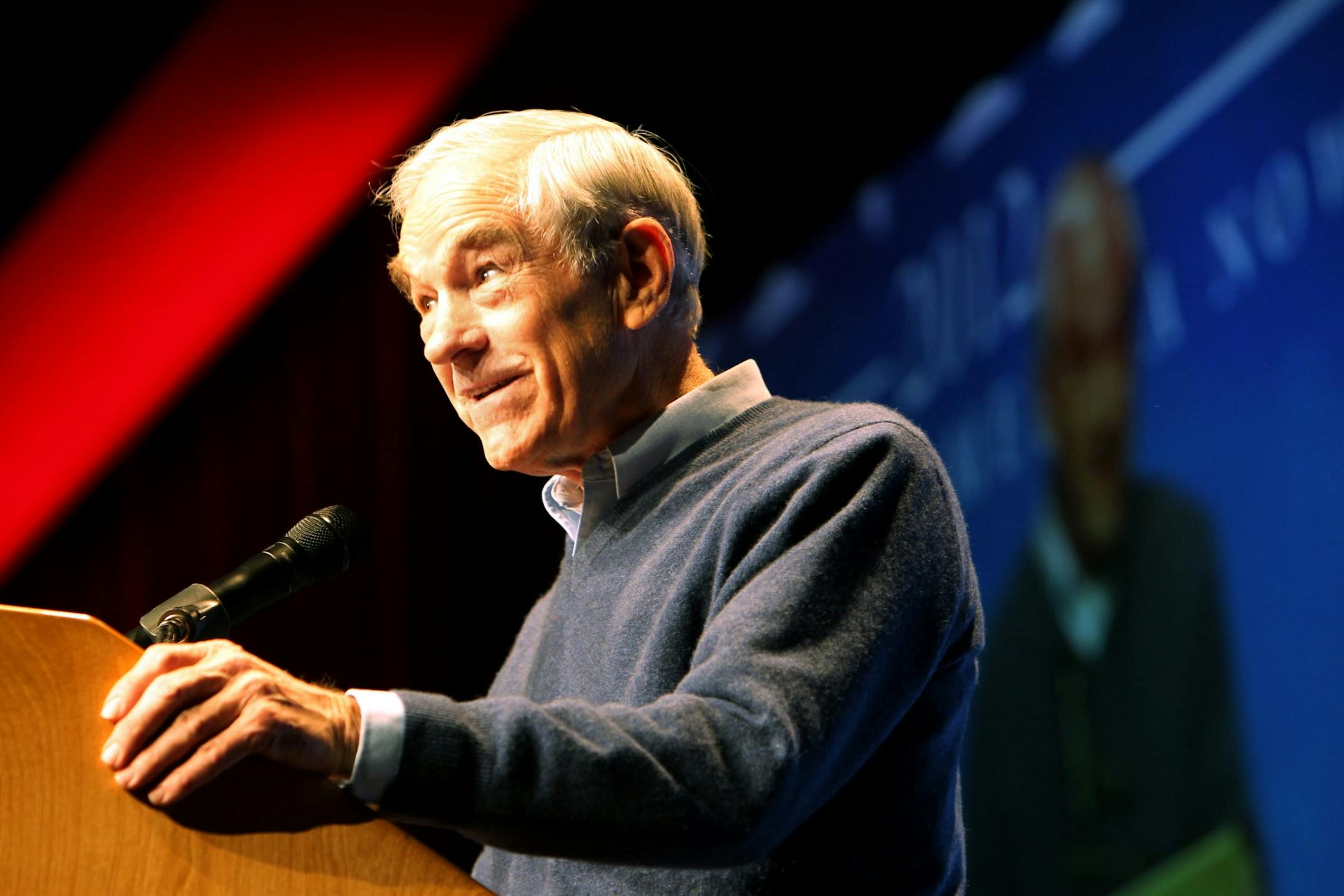 Republican presidential candidate Ron Paul speaks at a rally at the Minneapolis Convention Center Monday evening.