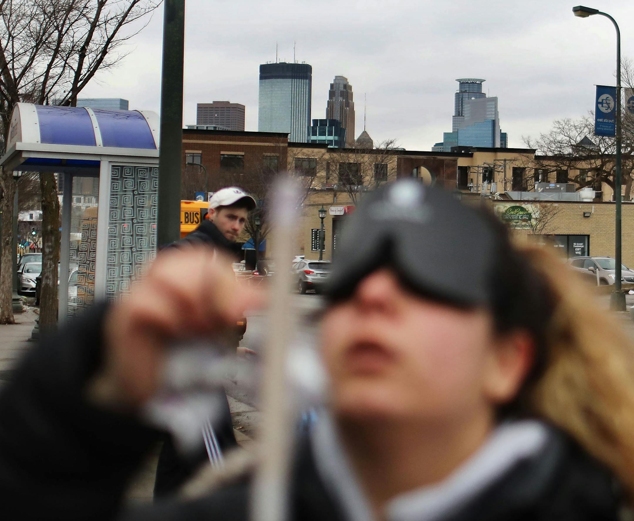 Through a class at Blind, Inc. Angie Castro, 30, is learning to navigate Minneapolis, including crossing busy streets around Blind, Inc. headquarters, near the Minneapolis Art Institute. Castro was out with Mark Erickson, cane travel instructor, not pictured, familiarizing herself with the city and bus routes Thursday, March 5, 2020, in Minneapolis, MN.