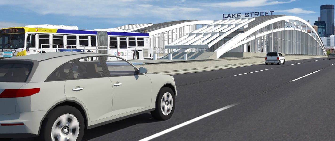 A view of the proposed transit station on Interstate 35W at Lake Street.