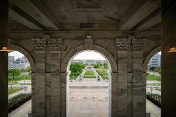 Above, the view from the Minnesota State Capitol.