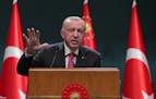 Turkish President Recep Tayyip Erdogan speaks following a Cabinet meeting in Ankara on May 23.