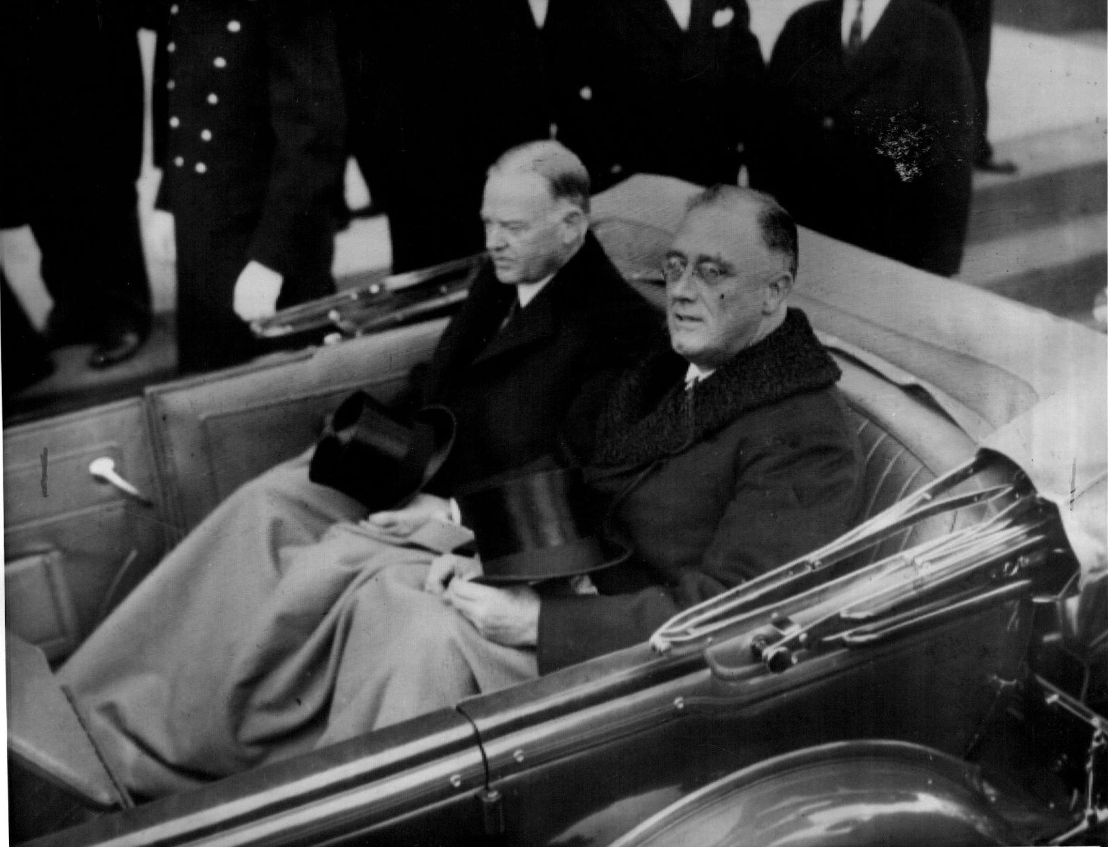 March 3, 1933 President Hoover and Franklin D. Roosevelt in the upper picture are shown leaving the White House Saturday for the inauguration ceremonies of Mr. Roosevelt as new president of the United States. March 4, 1933 Associated Press