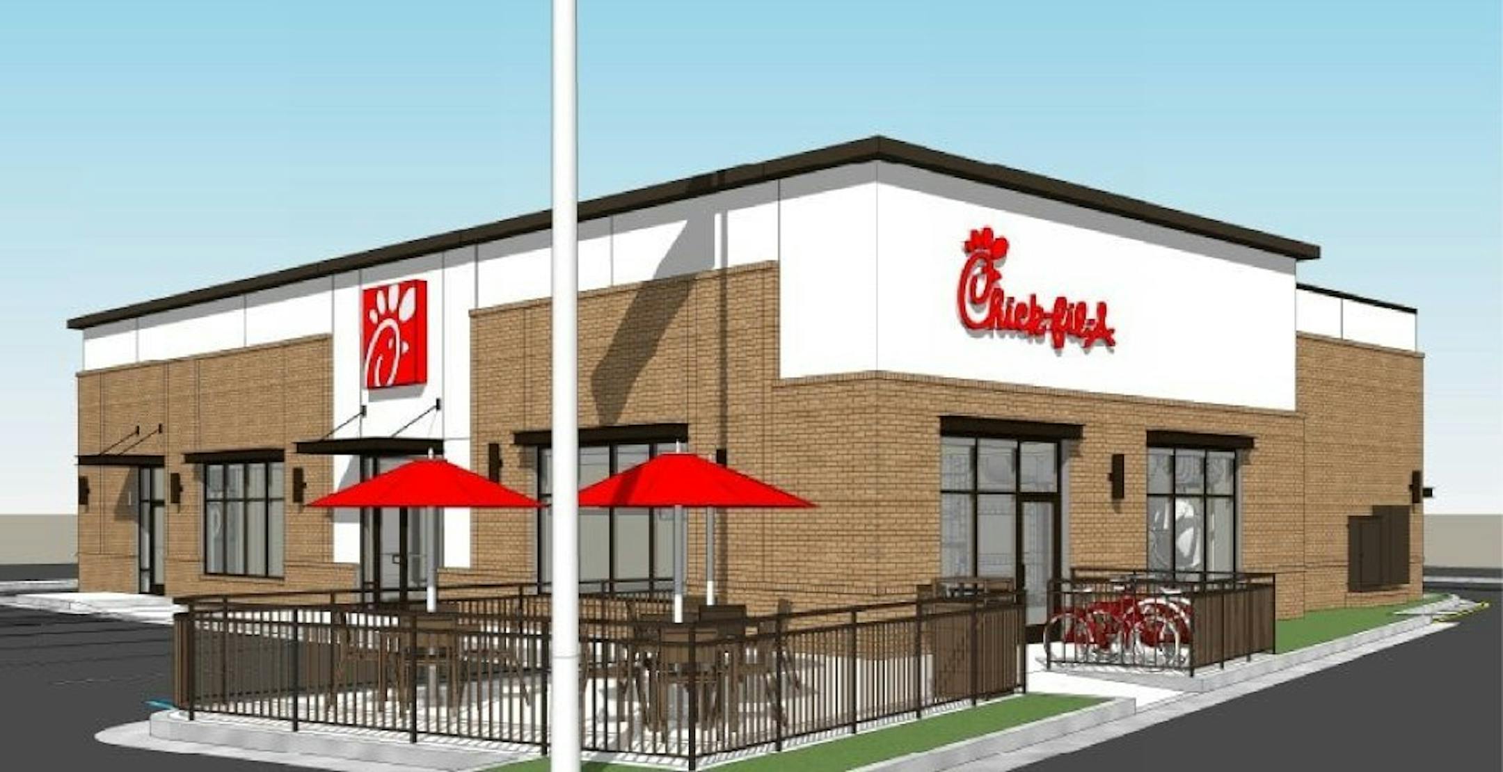 Renderings of a proposed Chick-fil-A restaurant in the Knollwood Mall area of St. Louis Park.
