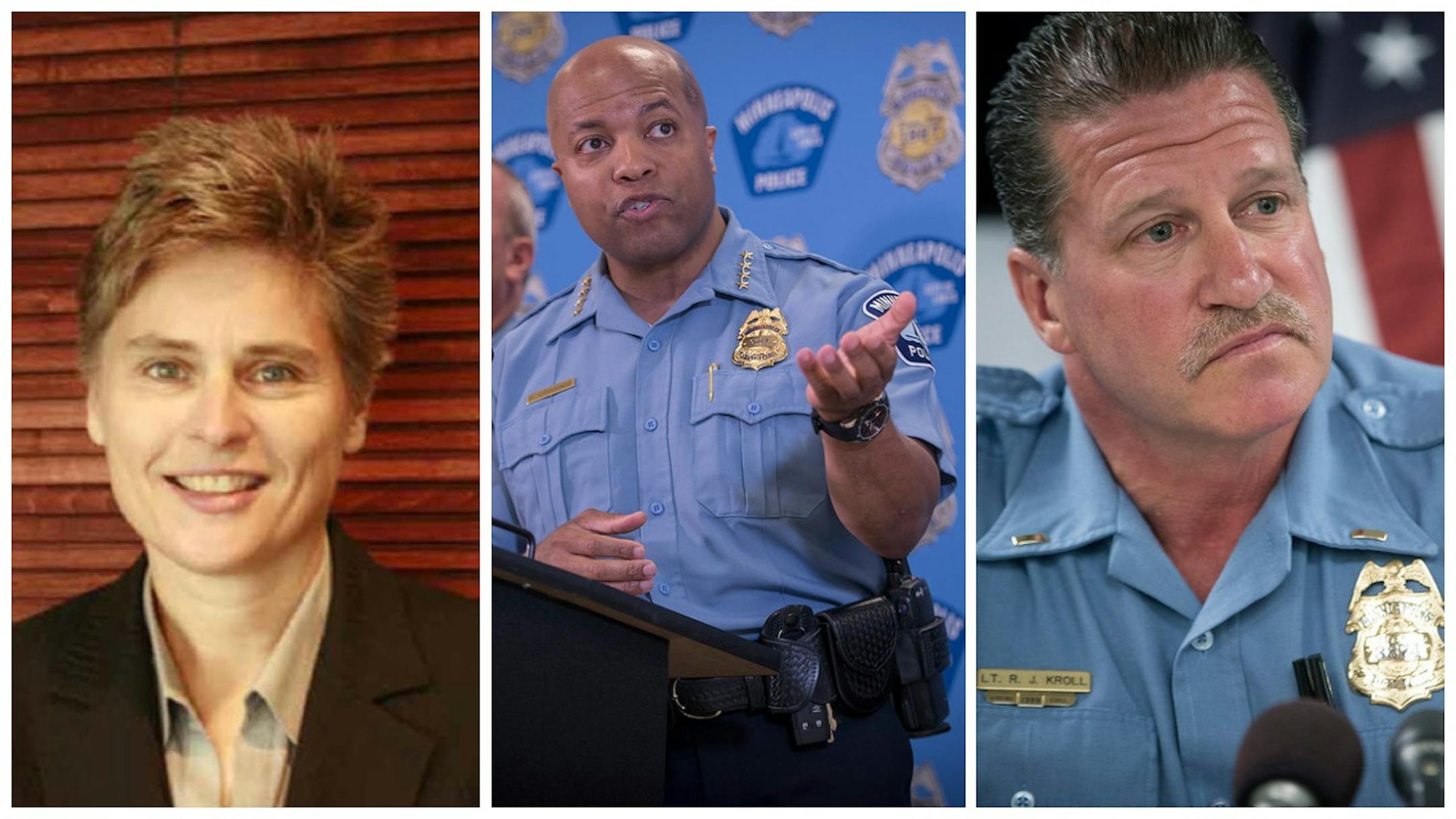 Those reacting to the report on traffic stops included, from left, Chief Public Defender Mary Moriarty, Police Chief Medaria Arradondo and Minneapolis police union President Bob Kroll.