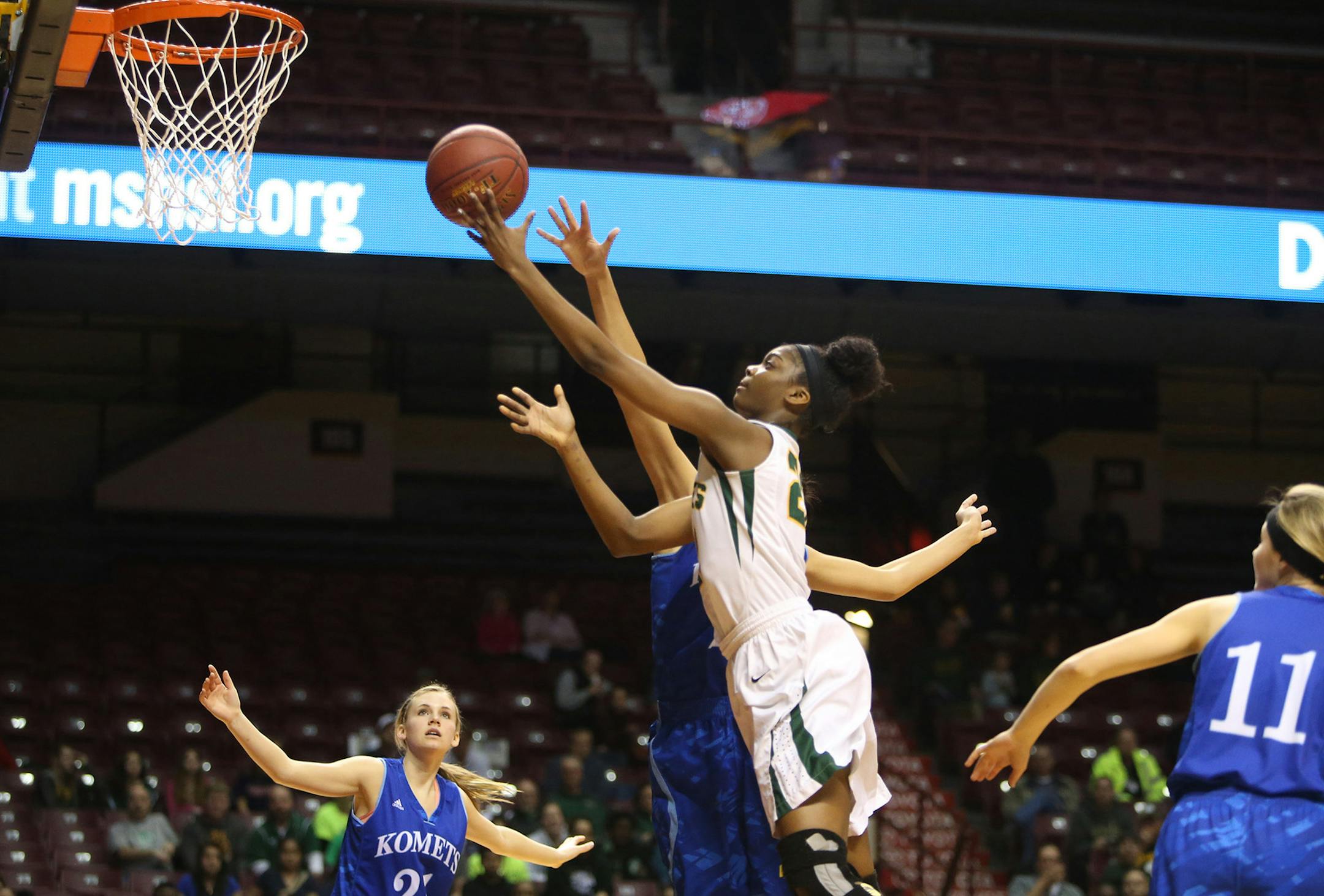 Park Center's Mikayla Hayes takes the ball to the basket against Kasson-Mantorville during the first half of the Class 3A girls basketball semifinals at Williams Arena Thursday, March 19, 2015, in Minneapolis, MN.](DAVID JOLES/STARTRIBINE)djoles@startribune.com Class 3A girls basketball semifinals at Williams Arena Thursday, March 19, 2015, in Minneapolis, MN.