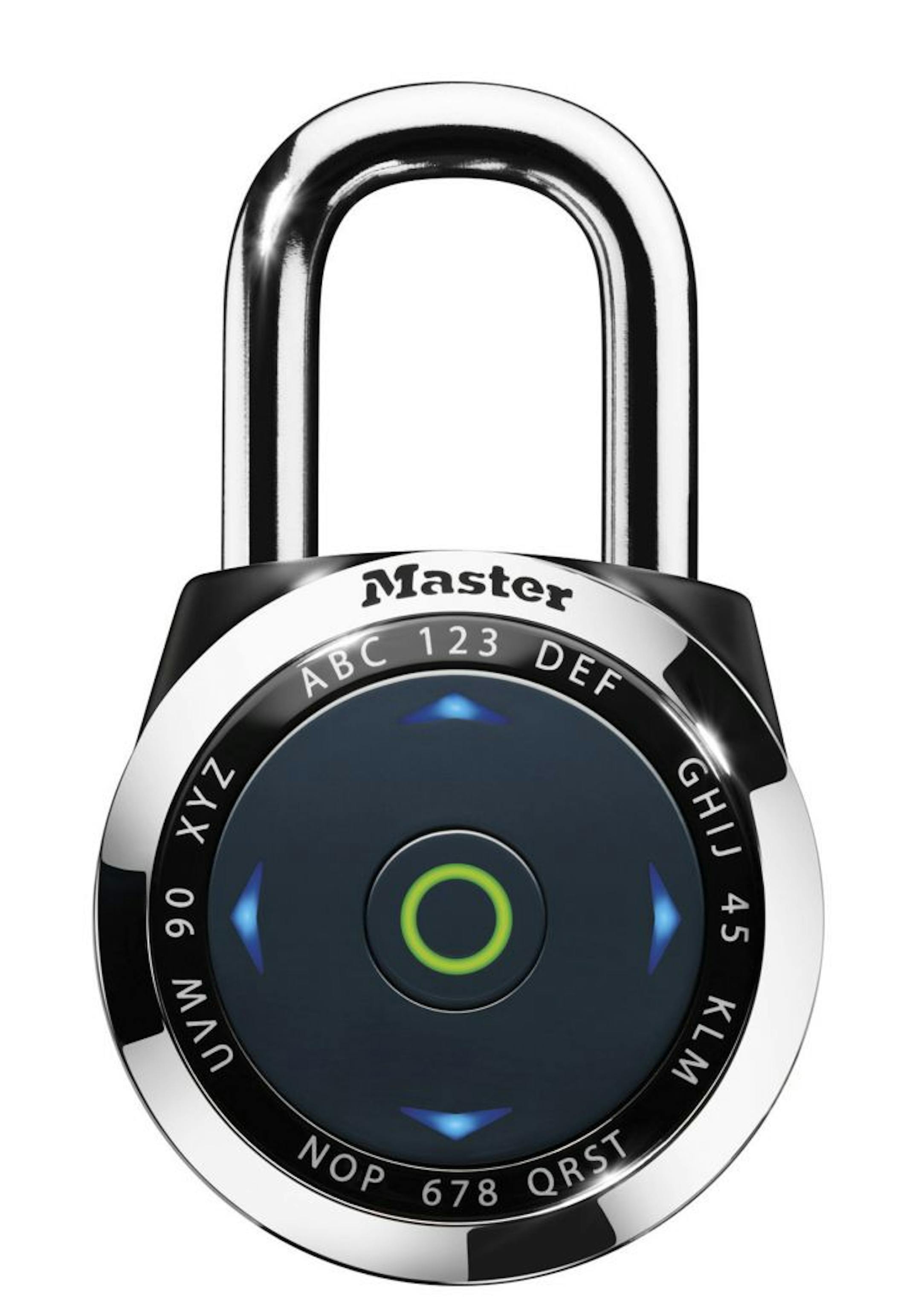 An undated handout photo of the Master Lock 1500eDBX DialSpeed combination lock. Unlike an ordinary padlock, the 1500eDBX holds four combinations: one master and three guest. (Handout via The New York Times) -- NO SALES; FOR EDITORIAL USE ONLY WITH STORY SLUGGED CIR-GEEK-NOTES. ALL OTHER USE PROHIBITED.