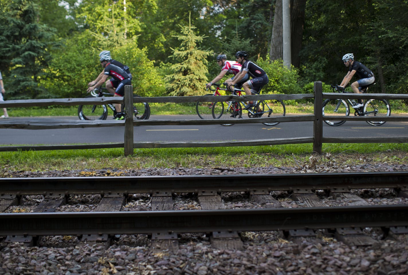 The Kenilworth Trail alongside a current freight train track that has been a proposed site for the Southwest Corridor light-rail line in Minneapolis.