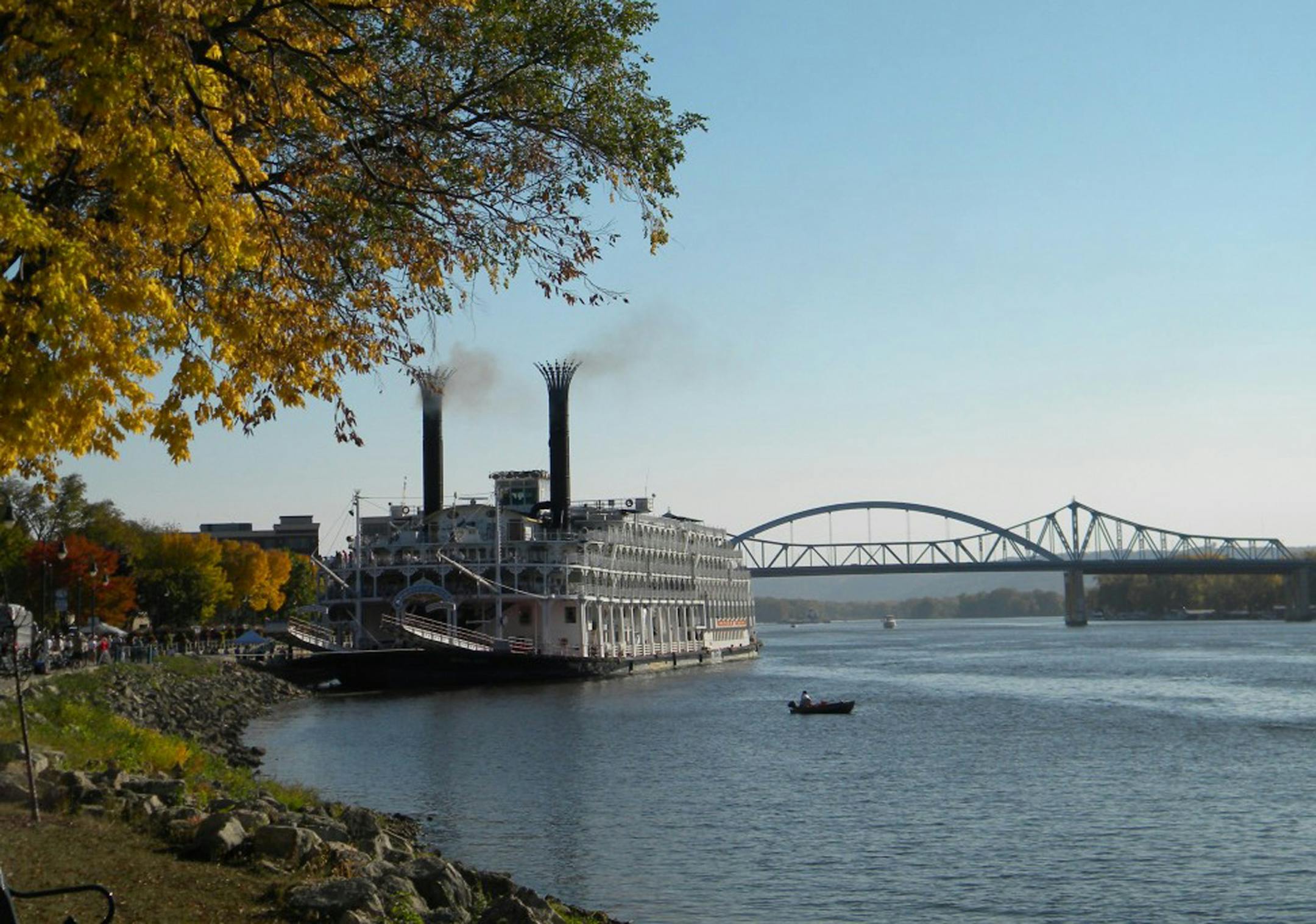 Caption on the steamboat picture is: photo courtesy of La Crosse Area Convention &amp; Visitors Bureau Info on this one: Visiting steamboat, the American Queen, is the largest steamboat ever built. The shot is of the Queen on the Mississippi with with Riverside Park on the left. Steamboat information gathered from the Explore LaCrosse website - stop-schedule/) and The American Queen website: http://www.americanqueensteamboatcompany.com/american_queen/