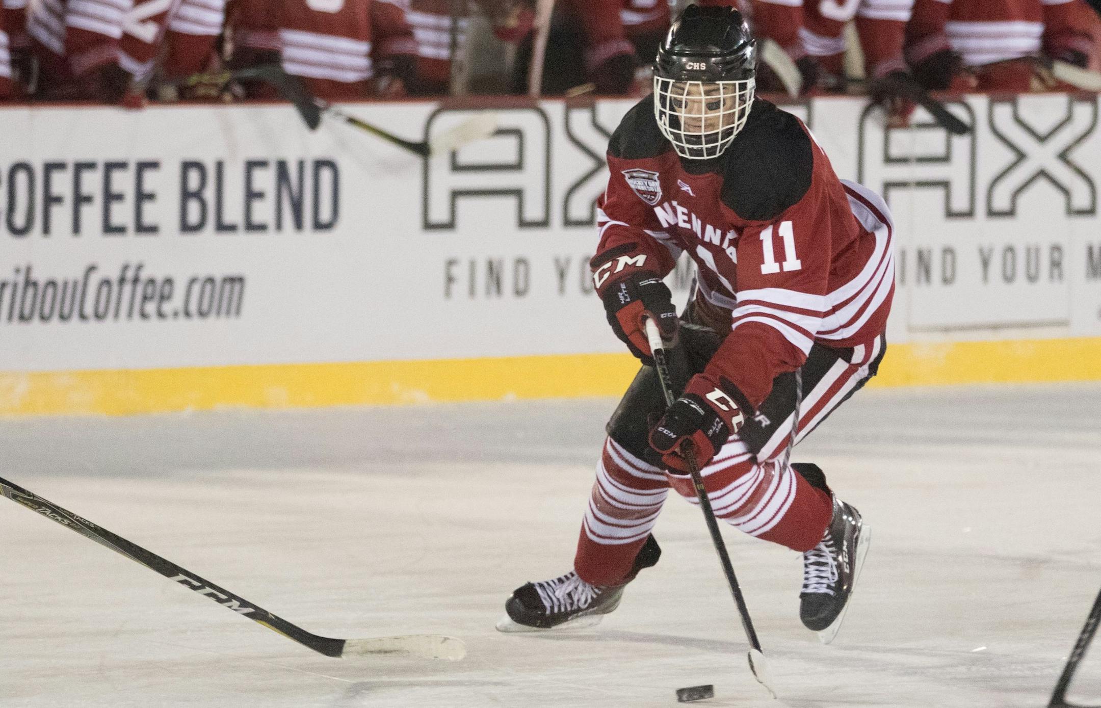 Lucas McGregor of Centennial. Moorhead vs Centennial Boys' Hockey on January 20, 2018. Photo by Jeff Lawler, SportsEngine