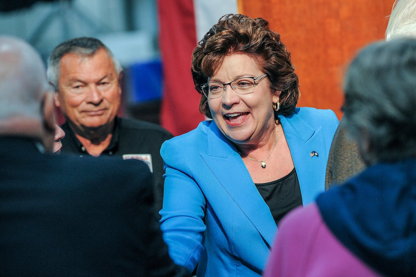 Republican state Sen. Carla Nelson, of Rochester, mingled with supporters after announcing her candidacy for the First Congressional District seat in October.