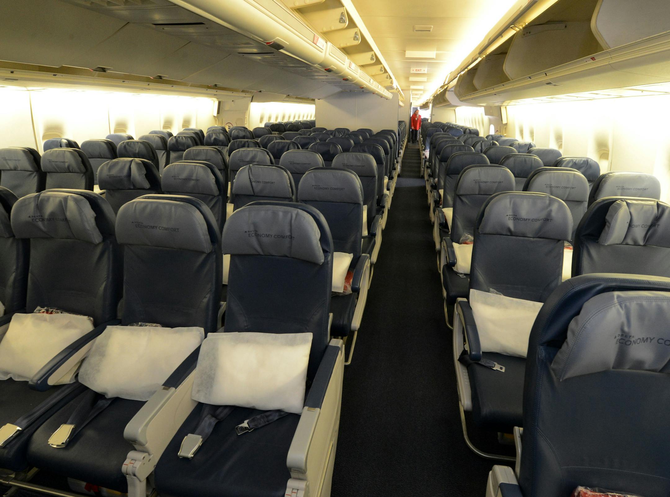 Economy seating on the Delta 747 is much more compact.