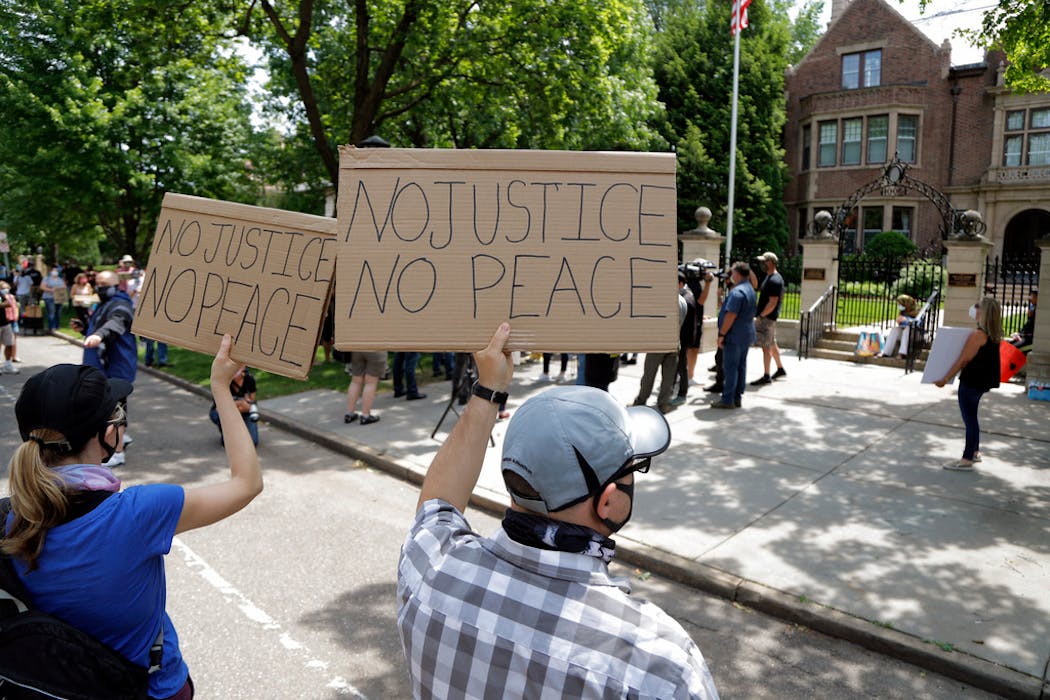 Protesters gathered in front of the governor's mansion in St. Paul on June 6, 2020.