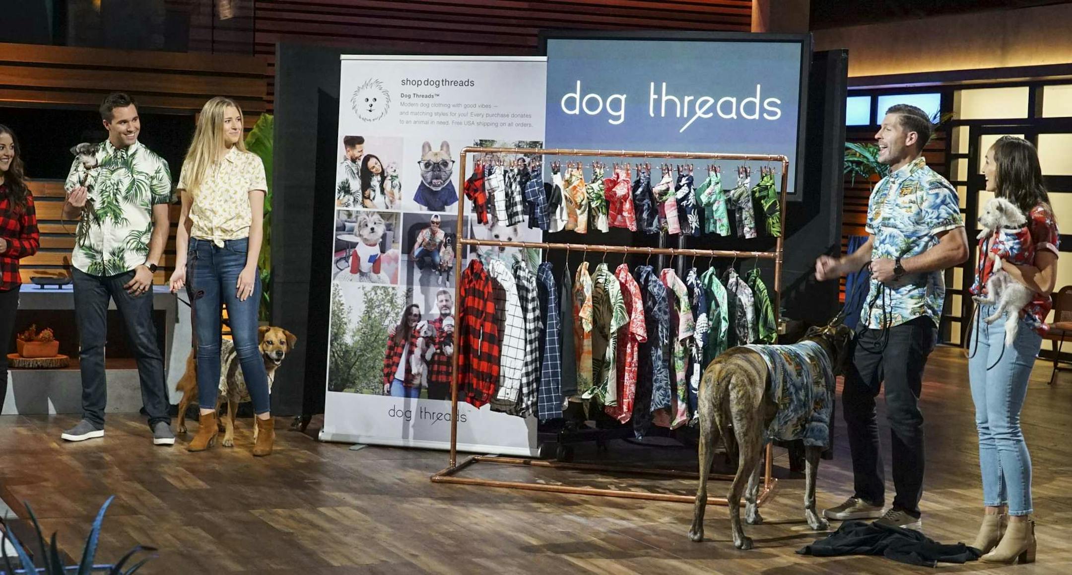 Scott and Gina Davis, left, owner of Dog Threads won a $250,000 investment on "Shark Tank." (Provided by CNBC)