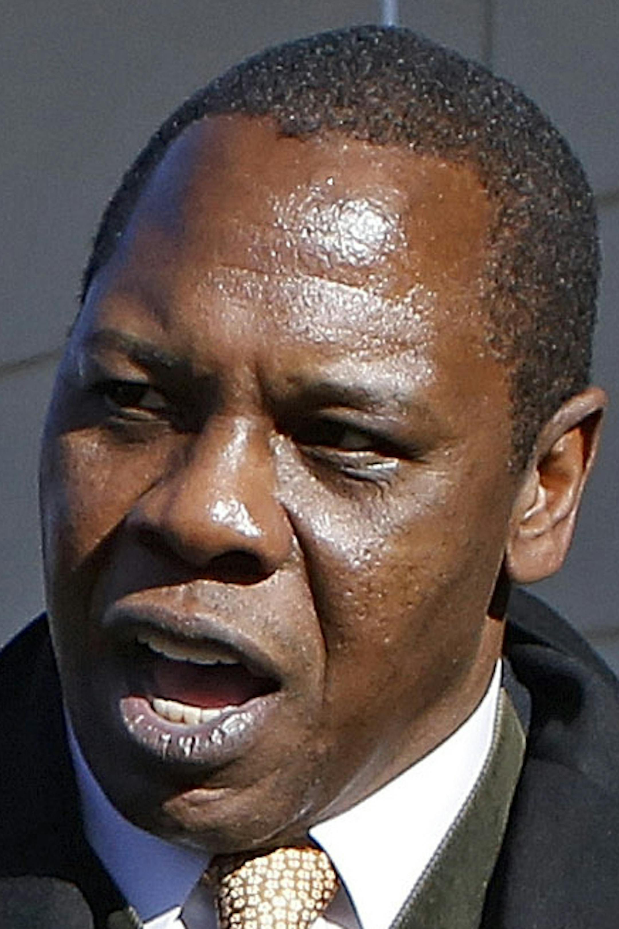 FILE - In this Jan. 9, 2013, file photo, Denver Broncos head coach John Fox, left, greets former linebacker Tom Jackson during football practice at the team's training facility in Englewood, Colo. Hall of Fame broadcaster Tom Jackson is calling it quits after a 29-year career. ESPN announced Wednesday, Aug. 3, 2016, that the 65-year-old NFL analyst is retiring from broadcasting. Jackson's final assignment will be this weekend at the Pro Football Hall of Fame in Canton, Ohio. (AP Photo/Ed Andries
