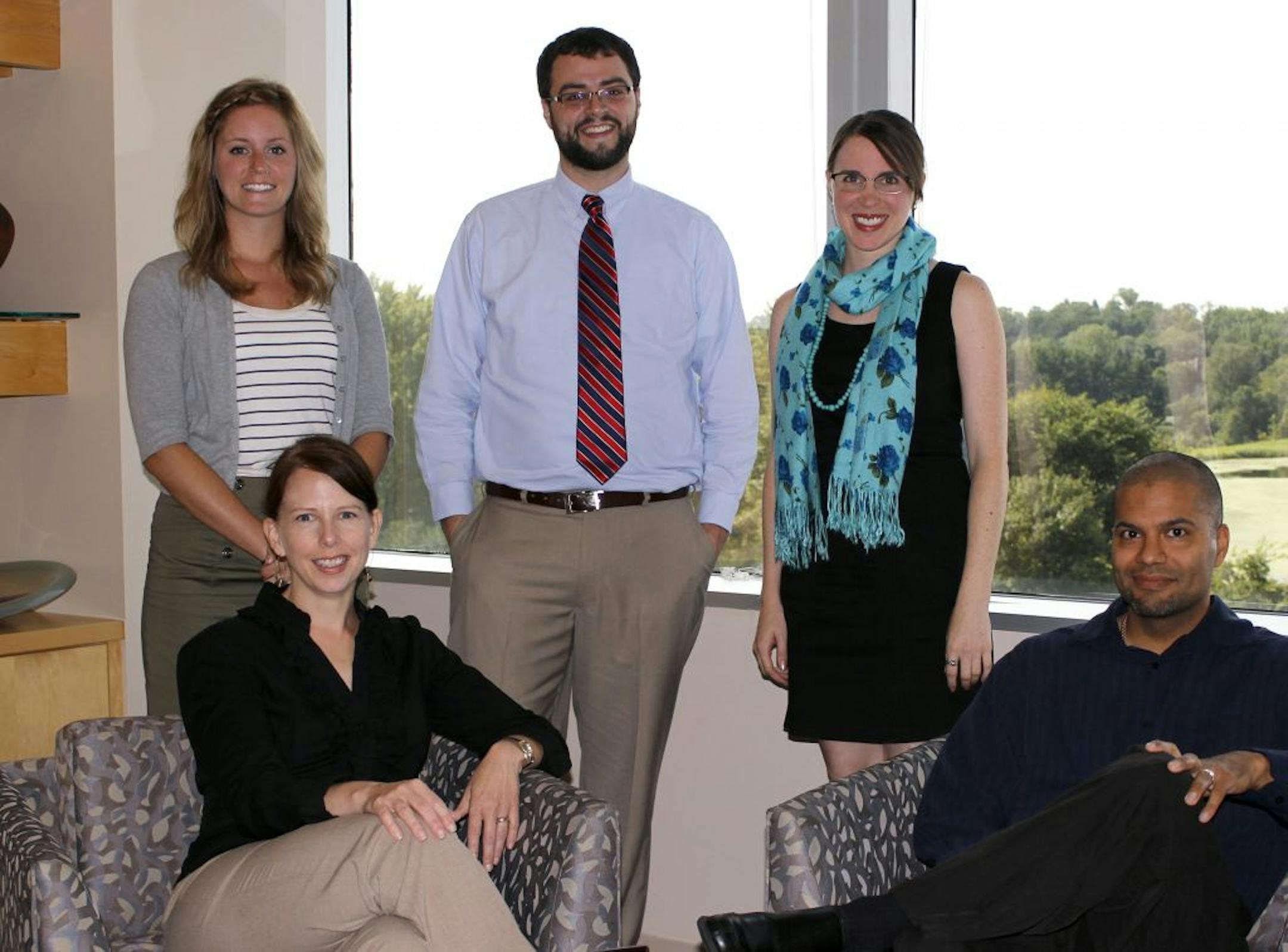 Weber Shandwick's "No Boundaries" award recipients from 2011 and 2012.Seated: Nora Hayes (2011) and Andy Ybarra (2012).Standing: Rachael Lybeck (2011), Keith Grauman (2012) and Lauren Melcher (2012).