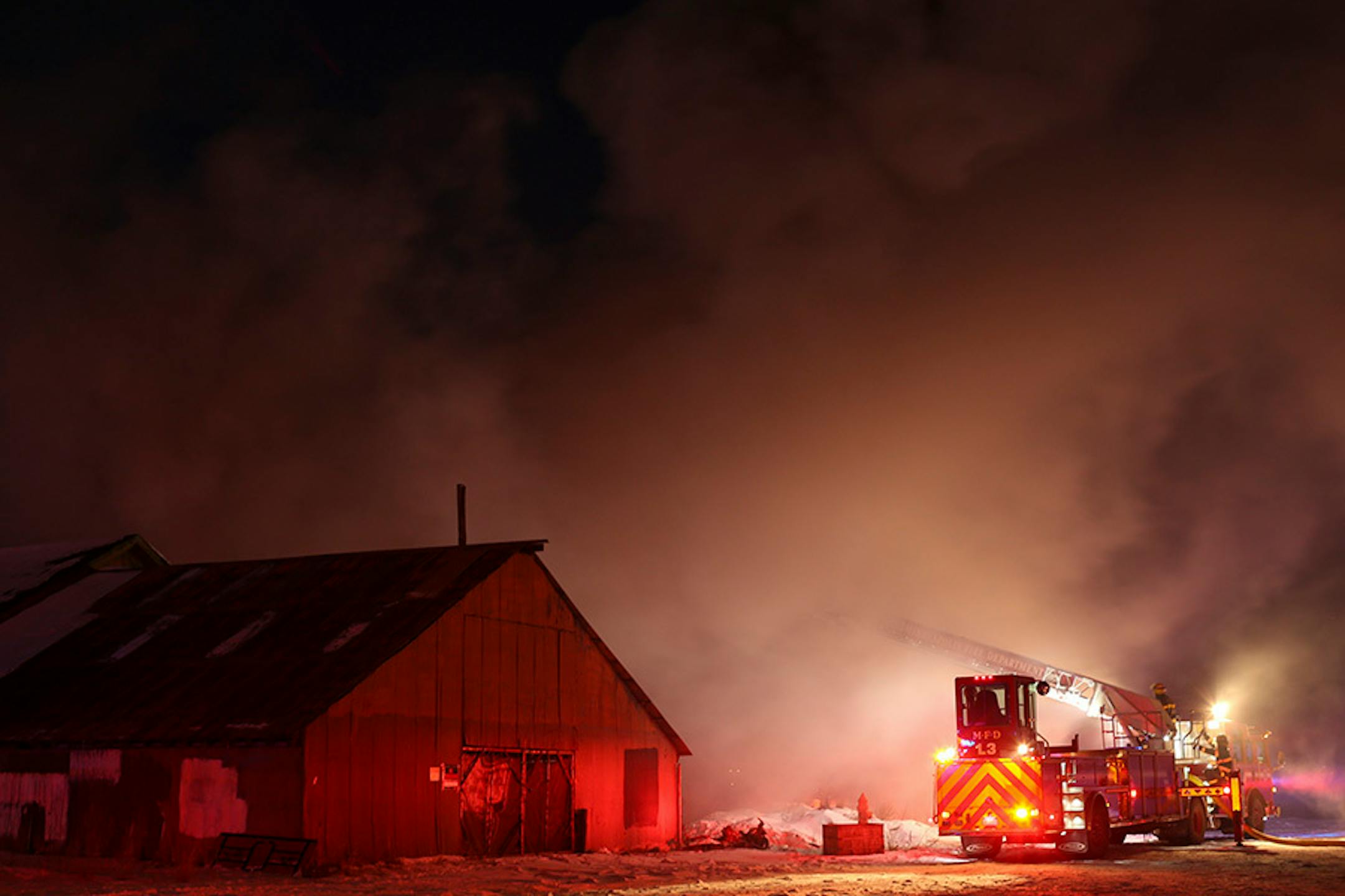 A two-alarm fire broke out at an abandoned warehouse near the University of Minnesota Transitway on Sunday. Due to the cold, firefighters had to be rotated through in shorter shifts.