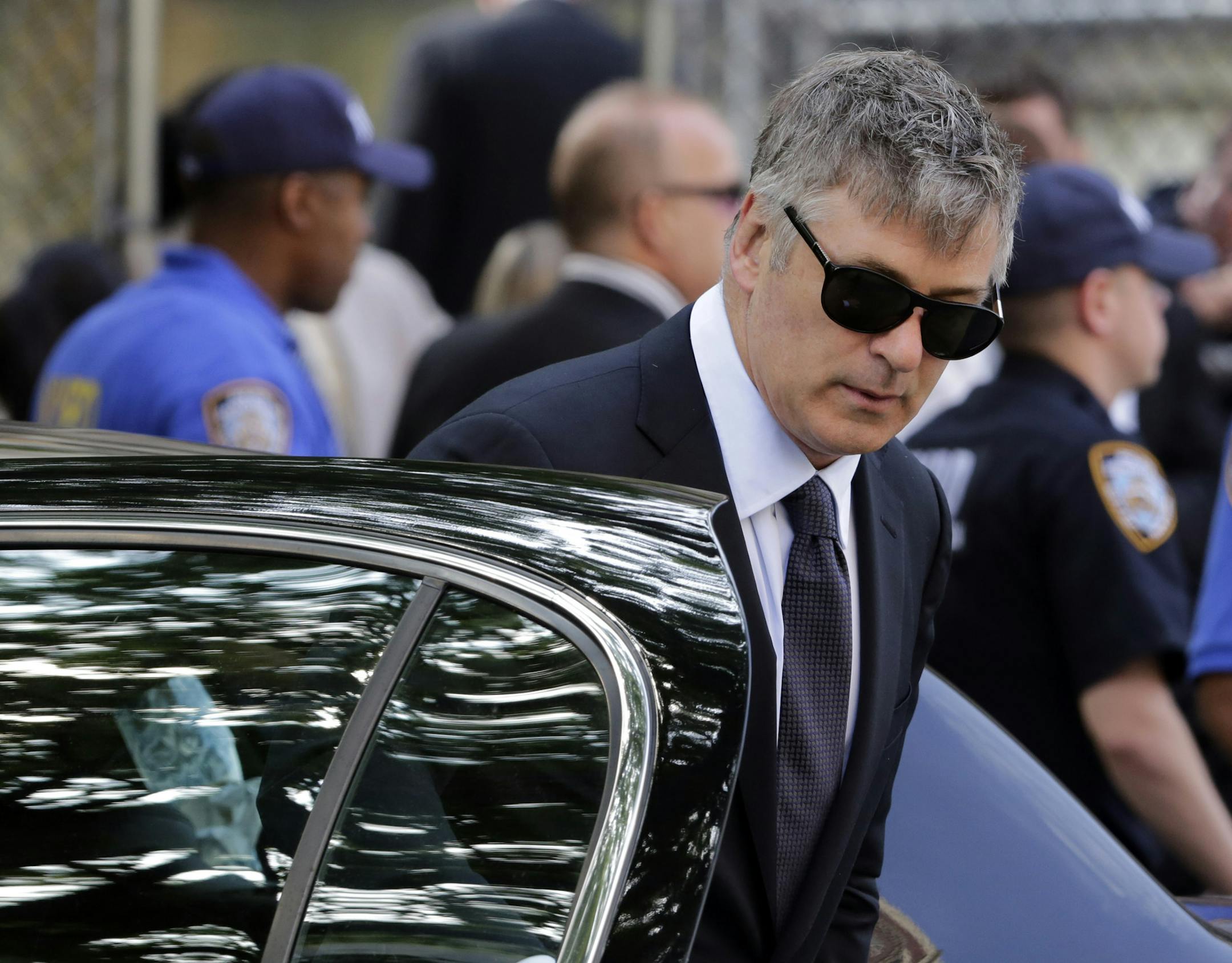 Actor Alec Baldwin arrives for the funeral service of James Gandolfini, star of "The Sopranos," in New York's the Cathedral Church of Saint John the Divine, Thursday, June 27, 2013. The 51-year-old actor died of a heart attack last week while vacationing in Italy with his son.