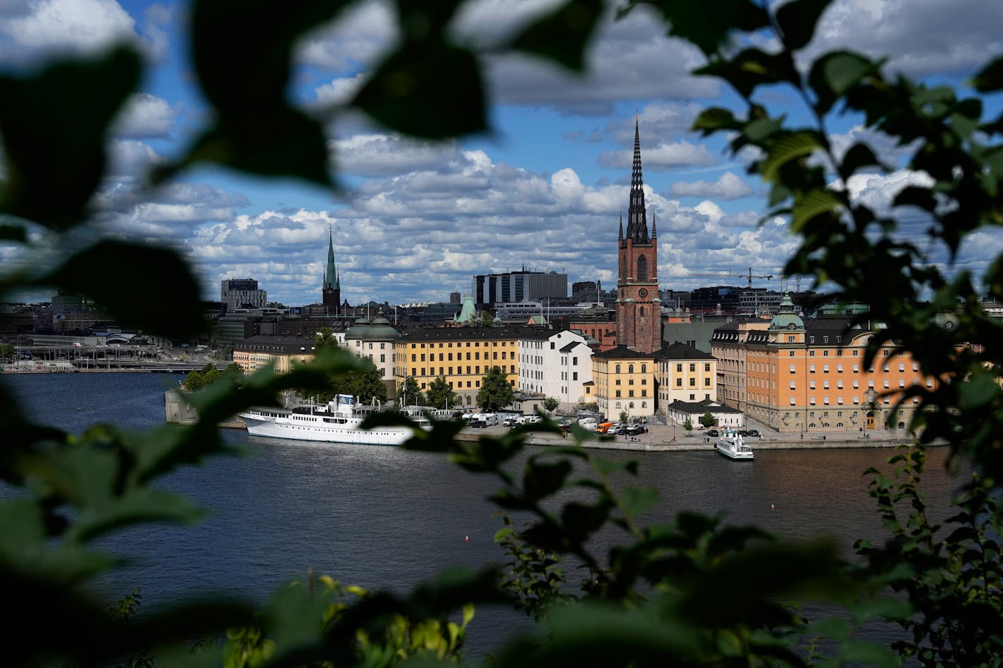 A view of the city with Stockholm City Hall, center, in Stockholm, Sweden, Thursday, July 27, 2023. (AP Photo/Pavel Golovkin)