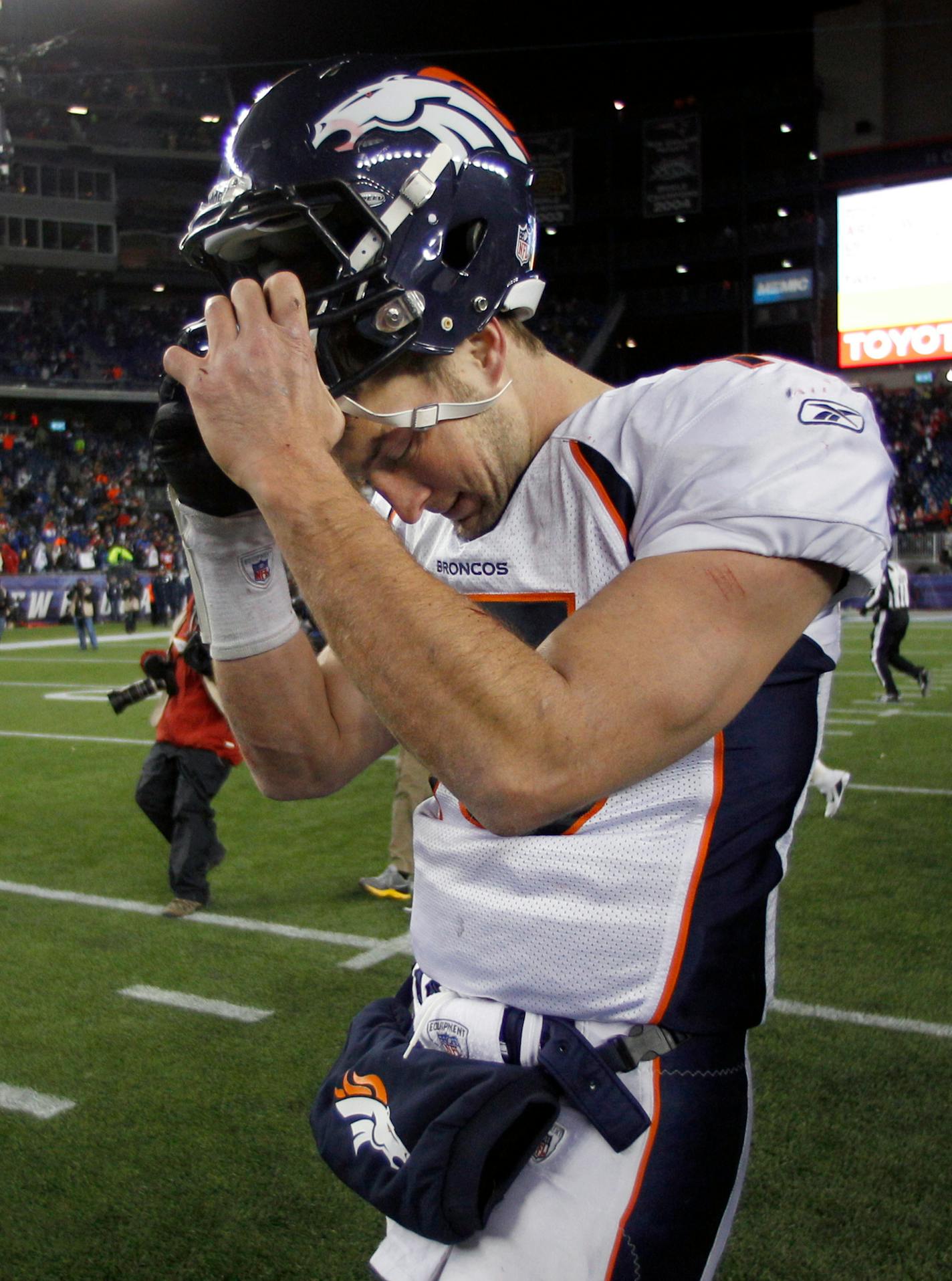 A season of remarkable comebacks for quarterback Tim Tebow and the Broncos came to an end in a playoff thrashing by the Patriots.