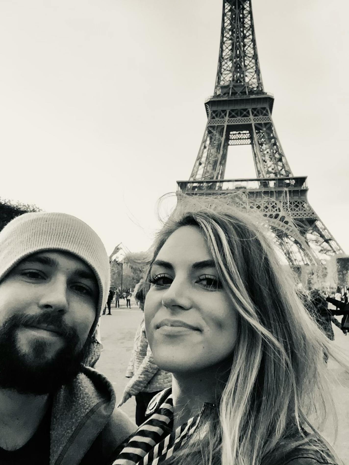 Kevin Manley and Anna Morgan in front of the Eiffel Tower