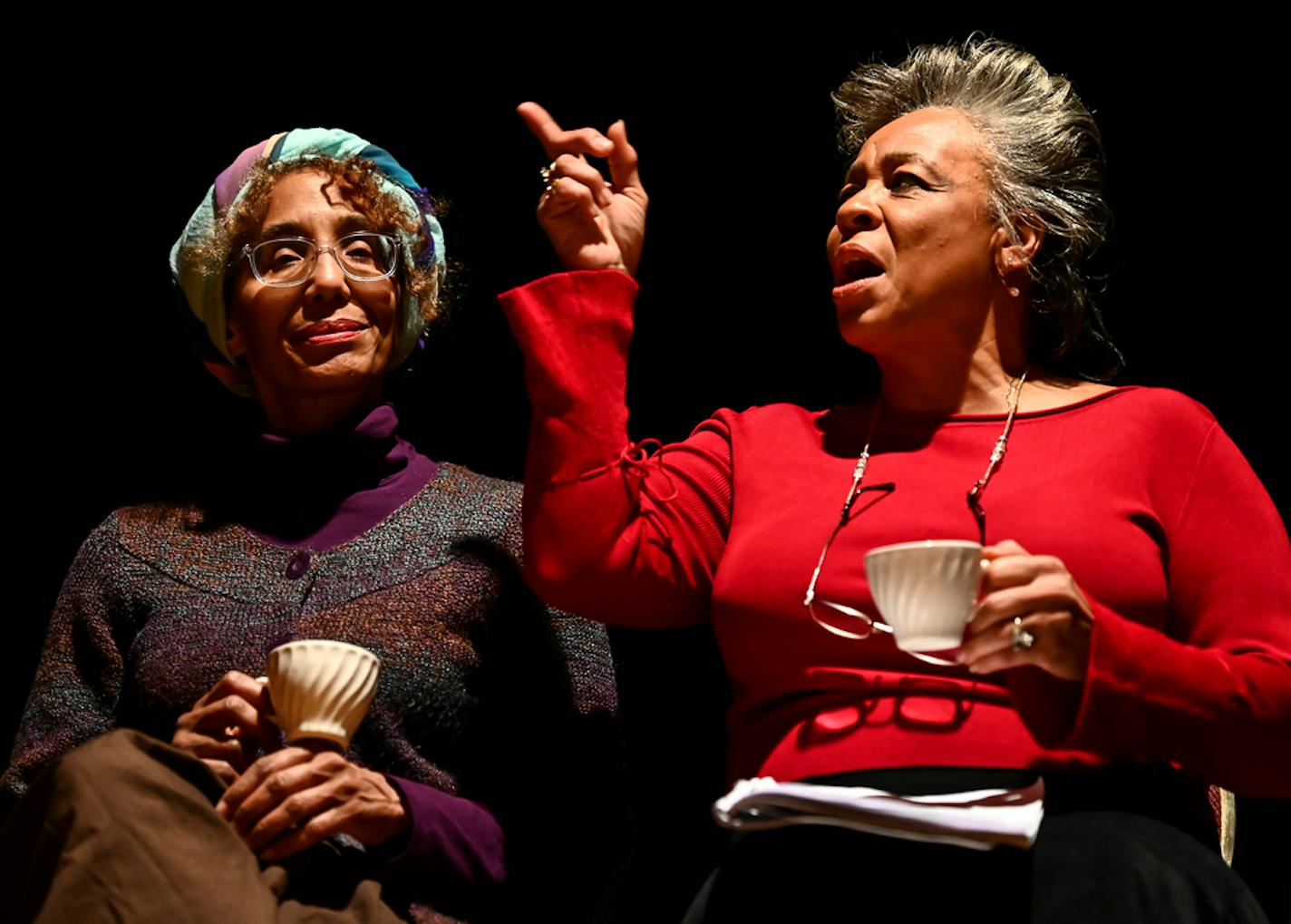 From left, Fawn E. Wilderson, playing Aunt Frankie, and Roxanne Poindexter, playing Nellie, rehearsed for the play, "Not in Our Neighborhood," Thursday night. ] Aaron Lavinsky ¥ aaron.lavinsky@startribune.com A new play written by local playwrights examines the little-known story of a white St. Paul neighborhood viciously opposing an African American couple moving into their neighborhood in 1924. The house, in St. Paul's Groveland Park, did not have restrictive covenants preventing a sale to bla