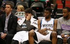 Timberwolves guard Ricky Rubio, left, and forward Andrew Wiggins