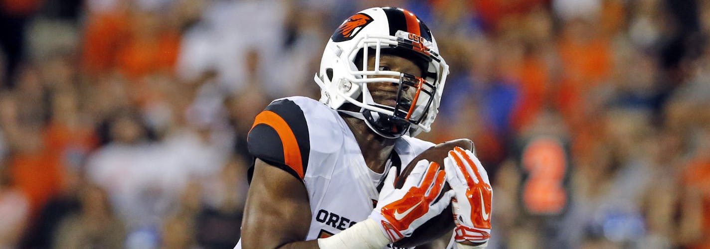 Oregon State wide receiver Jordan Villamin during an NCAA football game in Corvallis, Ore., on Saturday, Sept. 19, 2015. ORG XMIT: OTKTG127