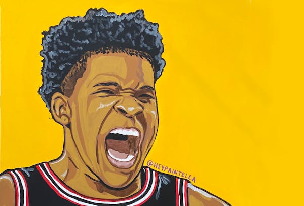 No. 1 on canvas: This 2020 painting of former Georgia star and Wolves No. 1 overall pick Anthony Edwards was done by the artist @heypaintella.