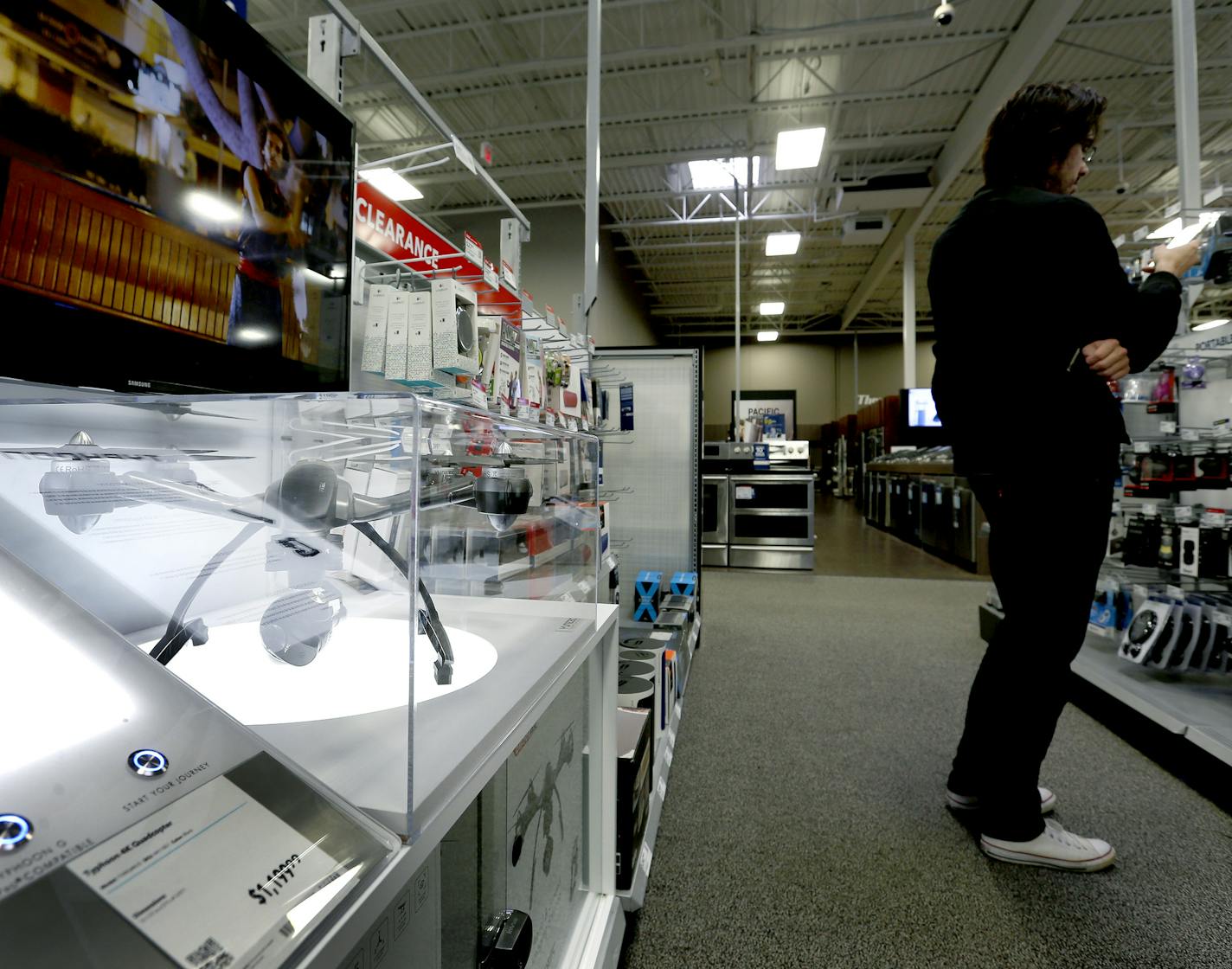 A Typhoon Drone on display at Best Buy in Roseville. ] CARLOS GONZALEZ &#xef; cgonzalez@startribune.com - October 29, 2015, Roseville, MN, Best Buy, This year&#xed;s hot holiday gift might soon be regulated by the FAA. That's right, retailers are betting that drones will be a hot seller and are bringing in deep inventories of them. But at the same time, the FAA might soon put regulations in place. So in the meantime, Best Buy is one of those taking a proactive role in trying to educate customers