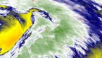Satellite image showing a powerful atmospheric river hitting California on January 9th