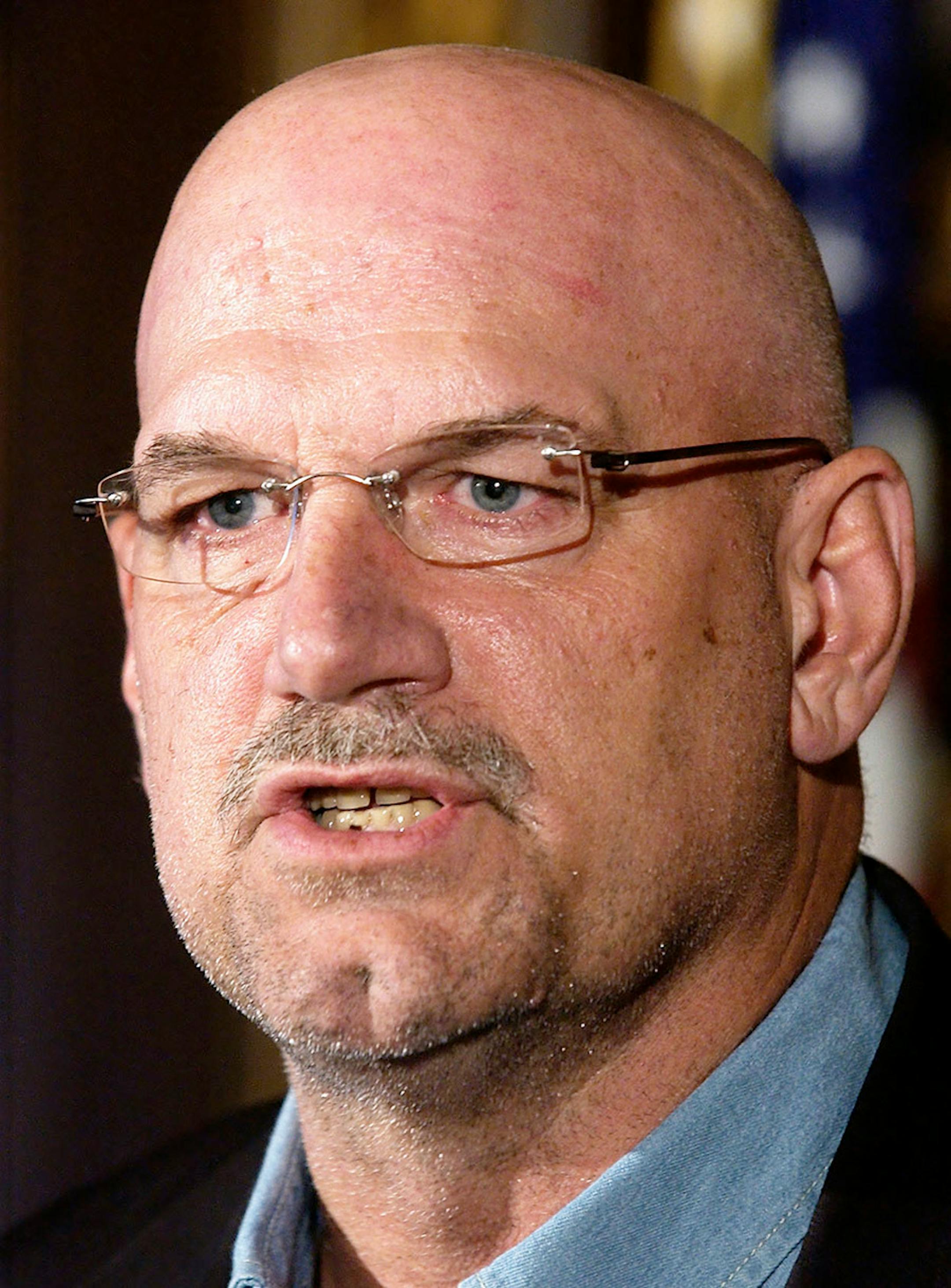 **FILE**Minnesota Gov. Jesse Ventura reacts to the projected shortfall expected to hit $4.56 billion over the next 2 1/2 years during a news conference in this, Dec. 4, 2002 file photo, at the State Capitol in St. Paul, Minn. In an interview with The Associated Press on Monday, March 31, 2008, the former Reform Party governor said there's nothing that could get him back into politics.