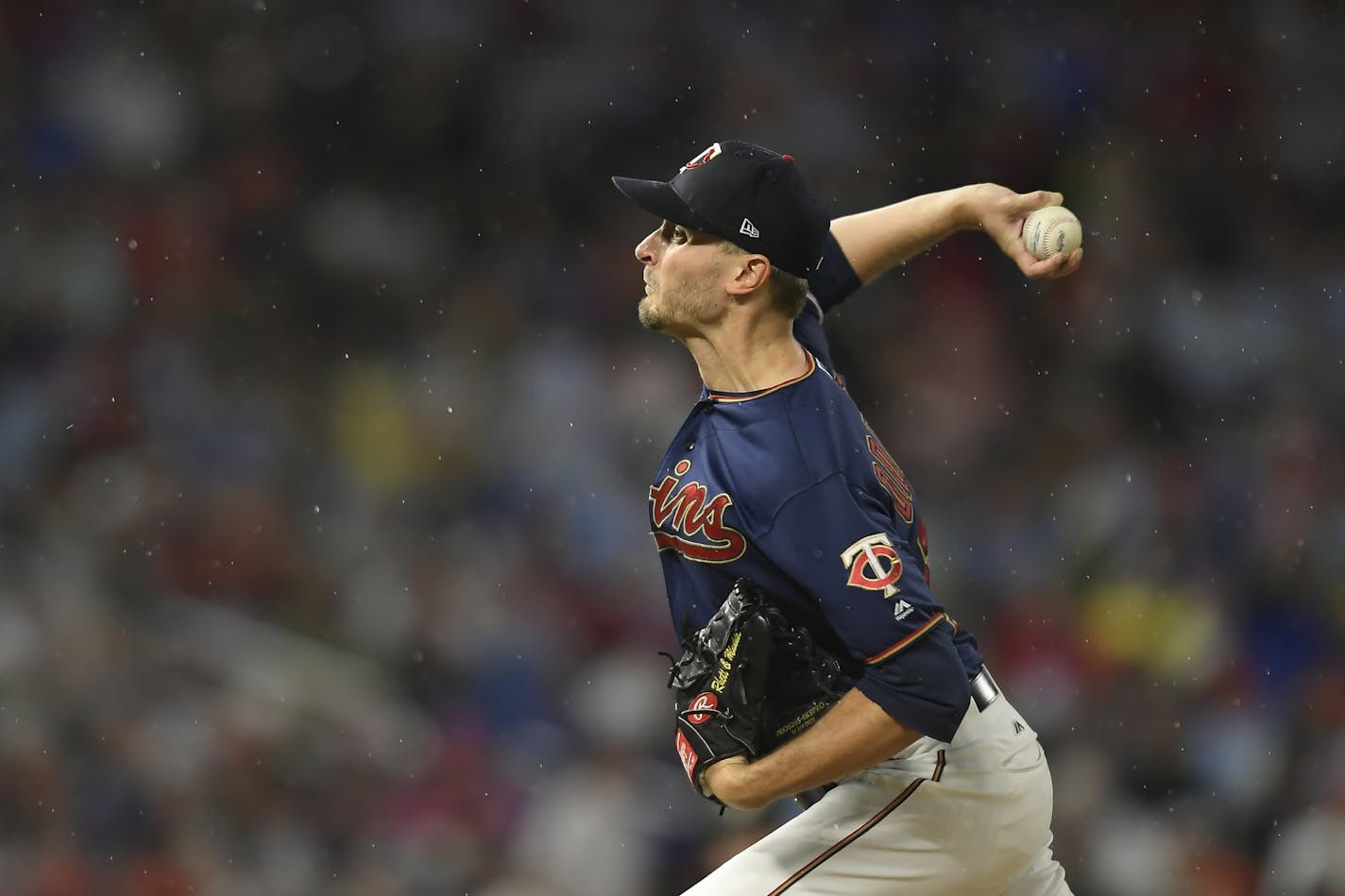 Minnesota Twins starting pitcher Jake Odorizzi (12) threw a pitch against the Cleveland Indians Saturday night. ] Aaron Lavinsky &#x2022; aaron.lavinsky@startribune.com The Minnesota Twins played the Cleveland Indians on Saturday, Aug. 10, 2019 at Target Field in Minneapolis, Minn. ORG XMIT: MIN1908102219331931