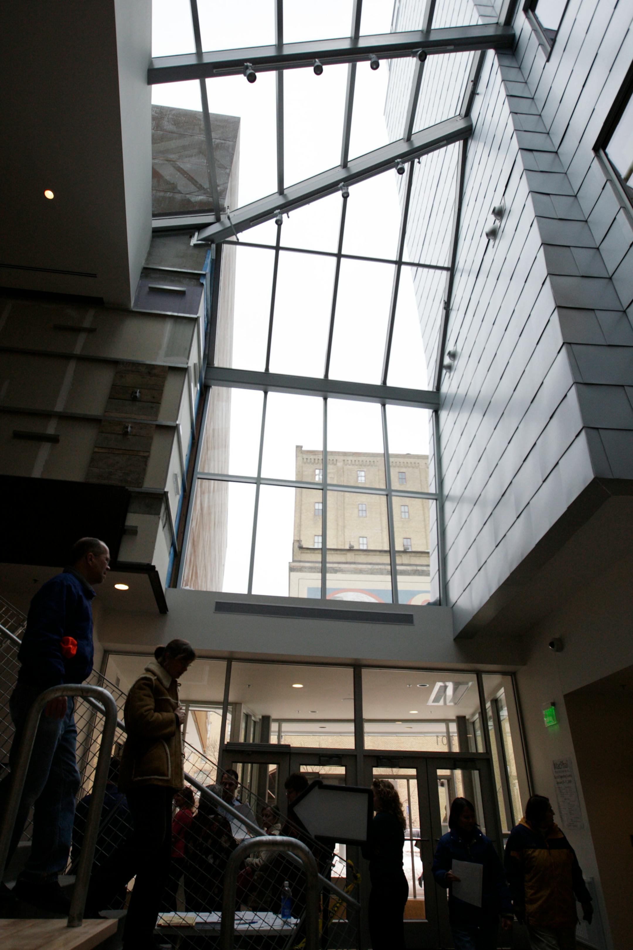 Natural light floods the central atrium at MacPhail Center for Music, designed by James Dayton, where a music marathon will run all weekend long.