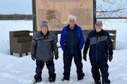 Paul Dick, Rex Hibbert and Rob Hallstrom, from left, posed in Circle City, Alaska, where they ran into more mechanical issues.