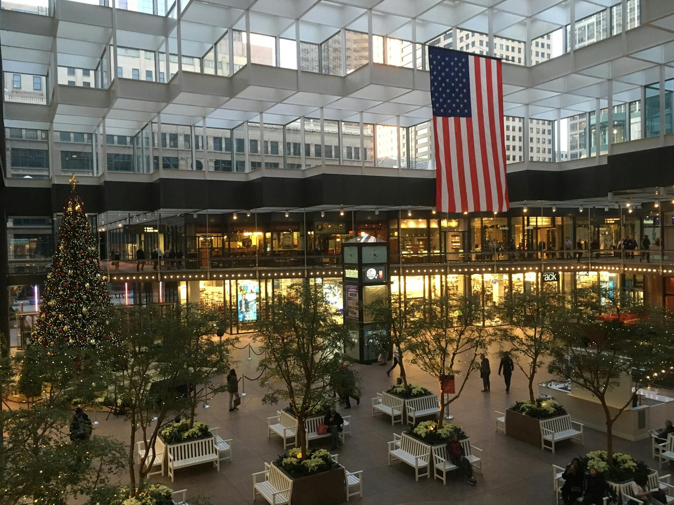And finally, the heart of the skyway system, the place most people say is their favorite spot: the Crystal Court at IDS Center.