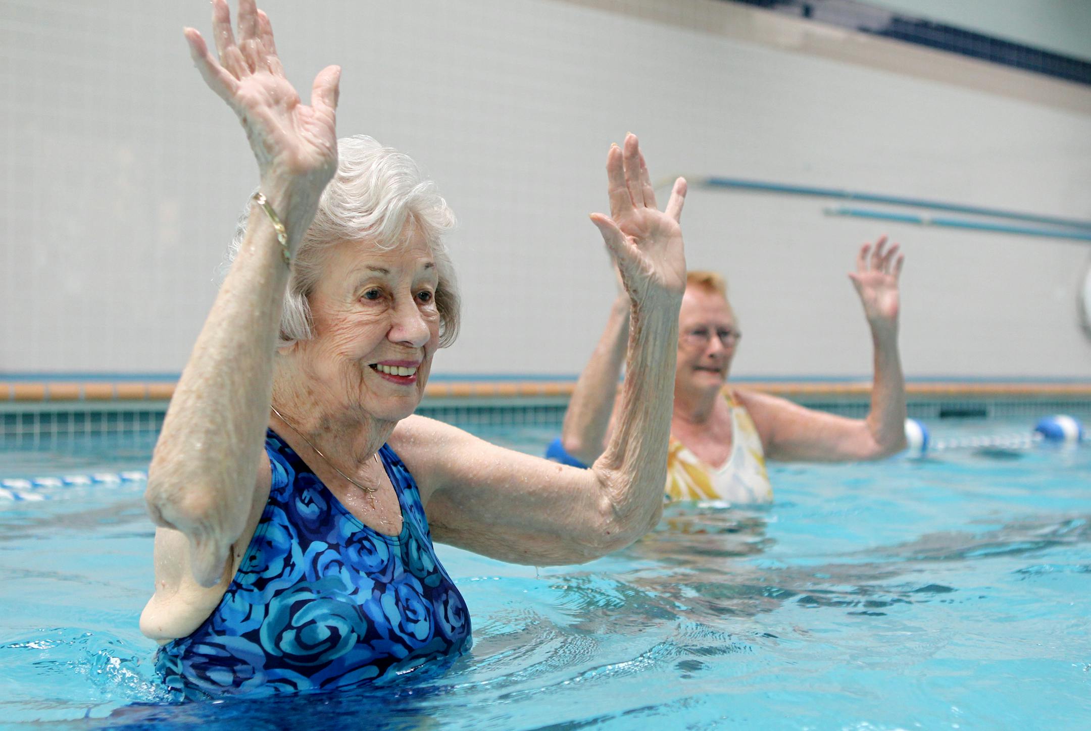 Eileen Roby, 92, left, and Katherine Pincus, 85, took a water aerobics class at Summit Place Senior Campus in Eden Prairie. Roby said the pool swayed her to choose Summit Place.