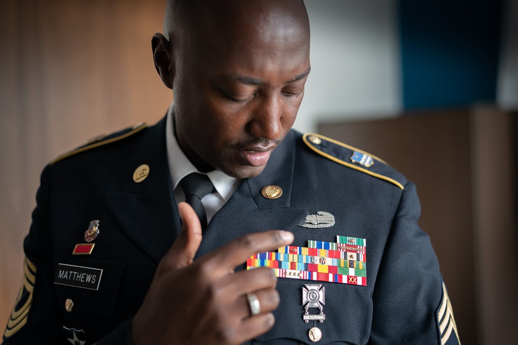 Master Sgt. Acie Matthews, a 20-year vet of the MN National Guard. He signed up as a high school junior, months before 9/11. 9/11 changed everything for the Guard: From weekend warriors to regular part of US troops going abroad.
