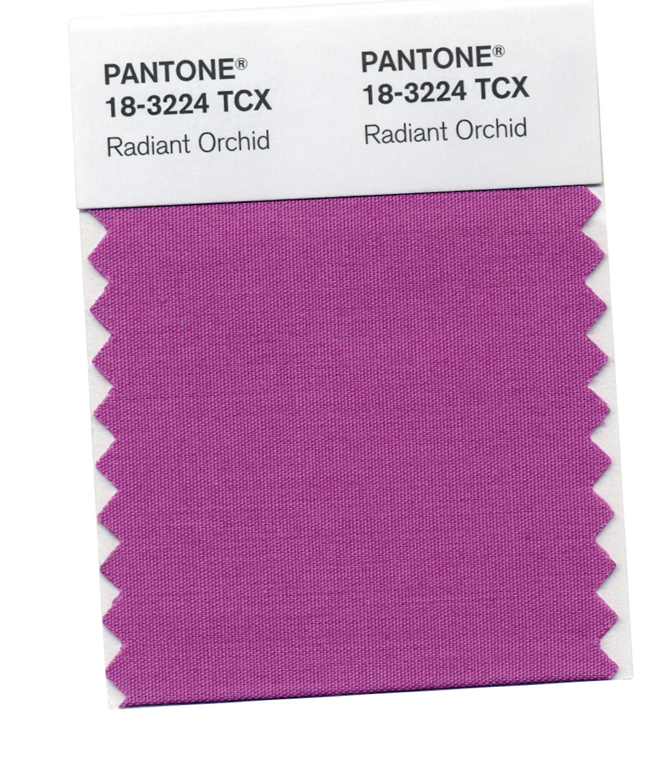 This photo provided by Pantone shows the Radiant Orchid color swatch for Pantone. Pantoneís Radiant Orchid, selected as color of the year will, in theory, will have a strong presence in fashion, beauty, home design and consumer products. (AP Photo/Pantone)