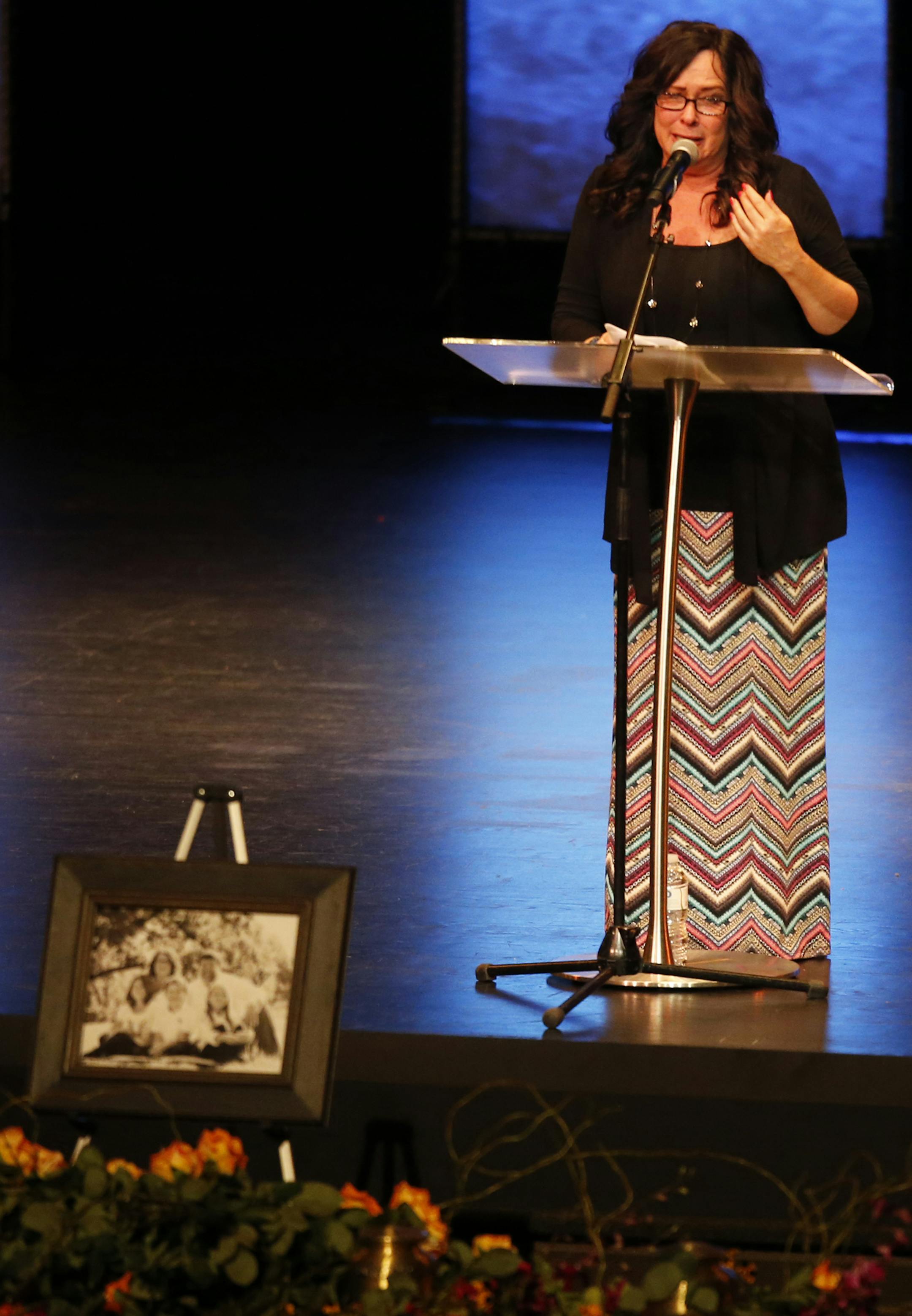 At Grace Church in Eden Prairie, a memorial service was held for the Short family from Greenwood which took the lives of a family of five in a murder/suicide. Karen Short's sister paid tribute to the family.]Richard Tsong-Taatarii/rtsong-taatarii@startribune.com