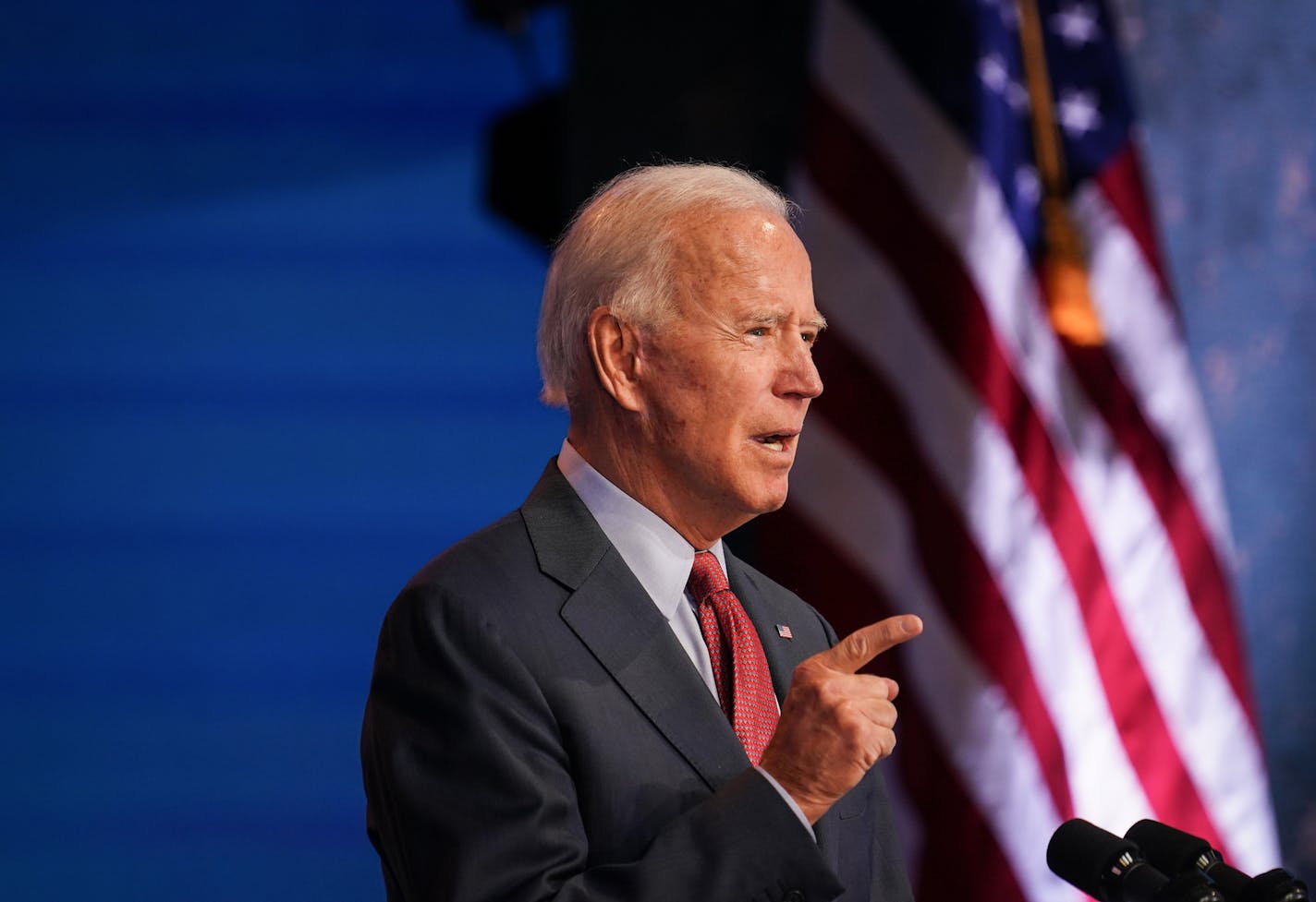 Joe Biden, the Democratic presidential nominee, speaks at The Queen theater in Wilmington, Del., on Wednesday, Oct. 28, 2020. (Erin Schaff/The New York Times)