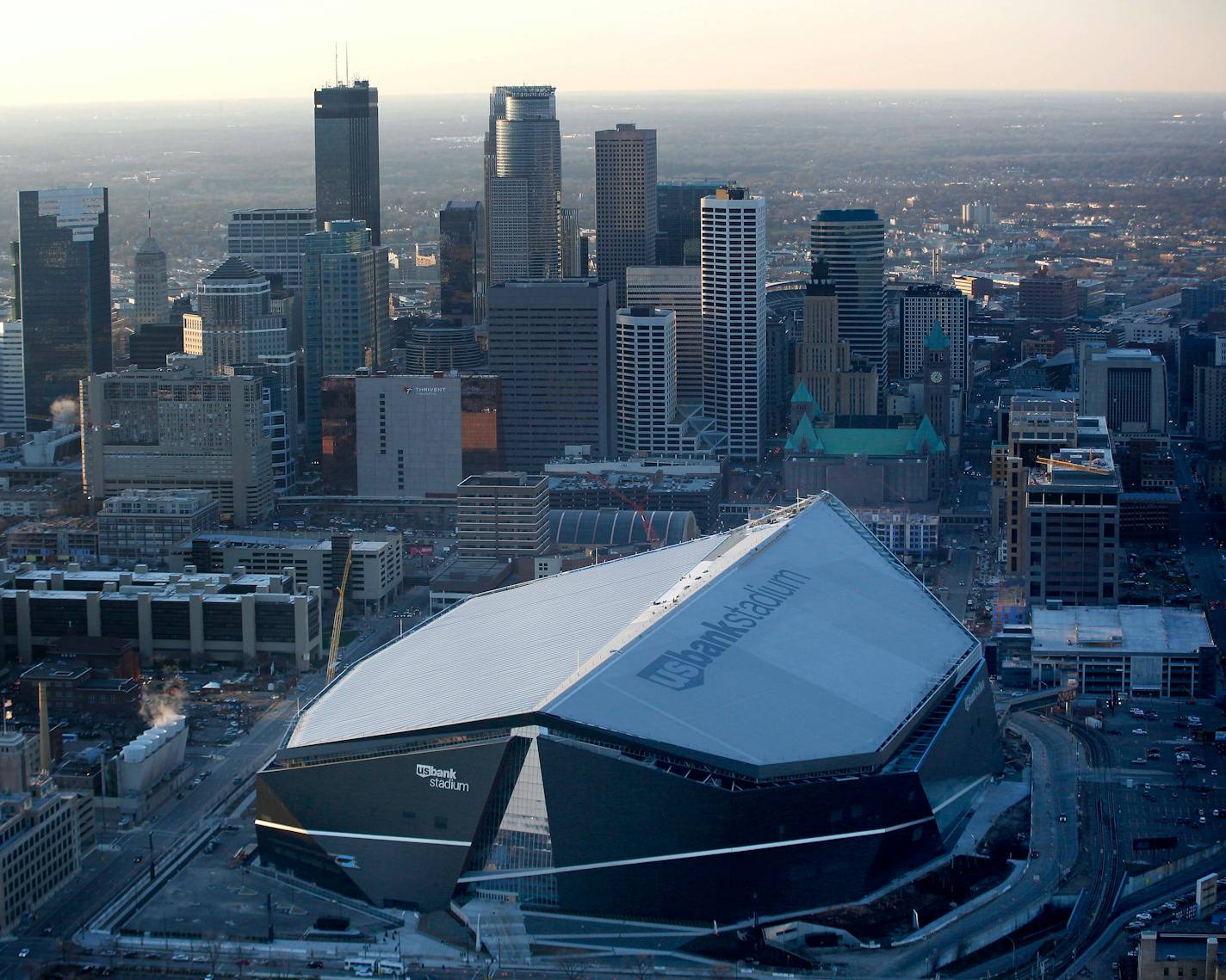 Nearly completed U.S. Bank Stadium takes shape in downtown Minneapolis.