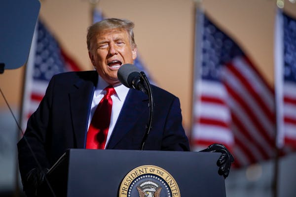 President Donald Trump speaks at a campaign rally in Rochester in this file photo from Friday, Oct. 30, 2020.