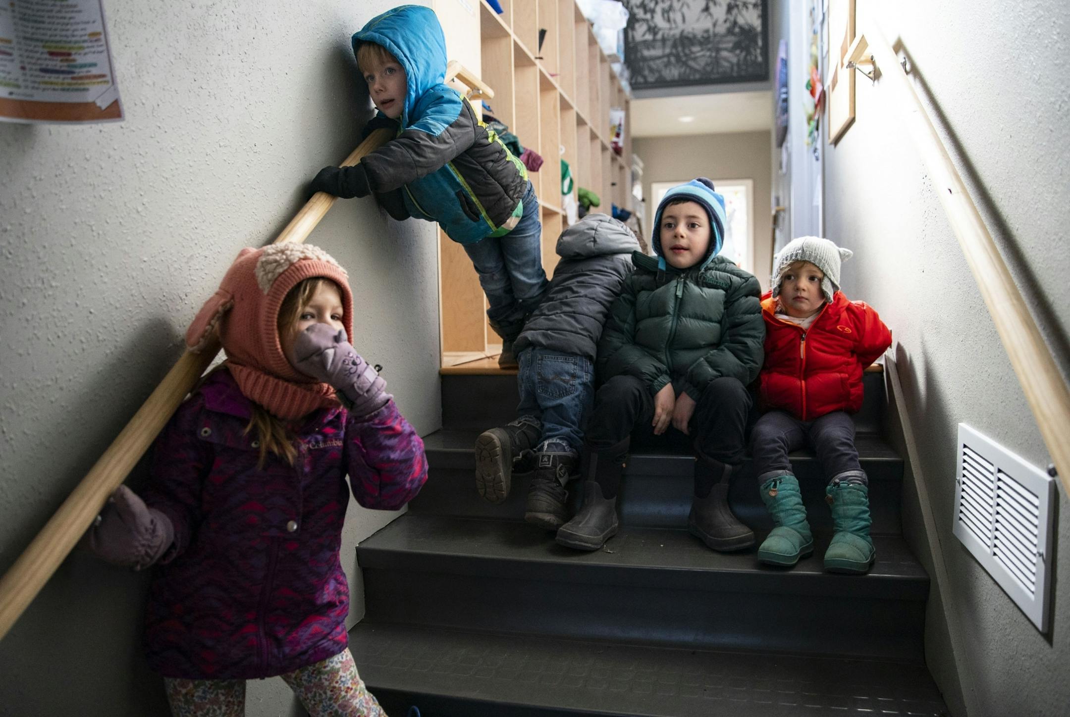 Pre-school aged kids got ready to go outside for play time at Aunty's Child Care in Duluth, MN on Thursday.