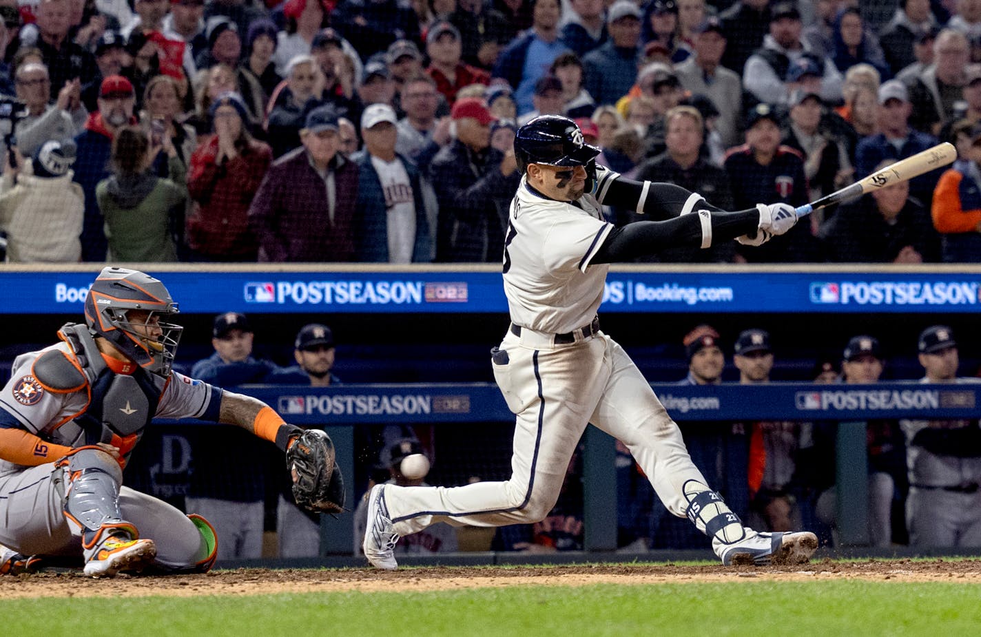 Royce Lewis struck out in the ninth inning of Game 4 in the ALDS, one of 14 strikeouts for Minnesota in the game.