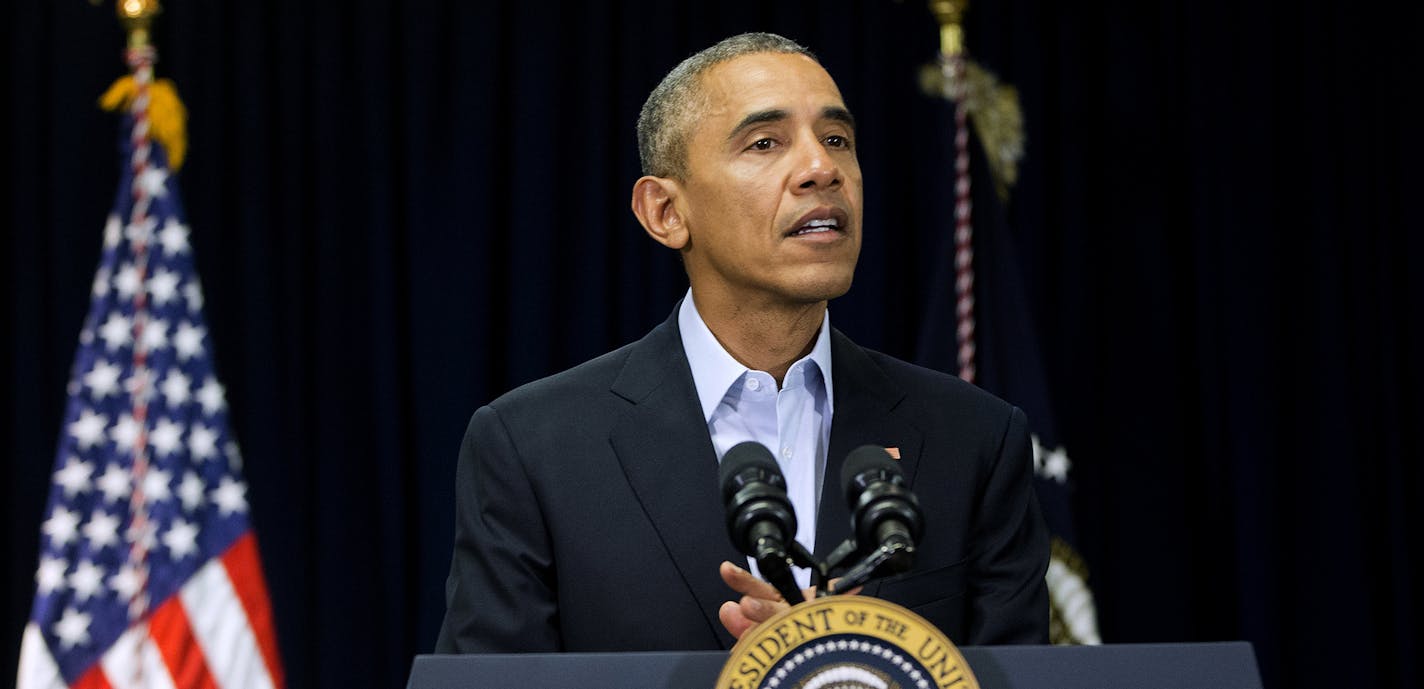 President Barack Obama speaks to reporters about the death of Supreme Court Justice Justice Antonin Scalia at Omni Rancho Las Palmas in Rancho Mirage, CA. Saturday, Feb. 13, 2016. Scalia, 79, was found dead Saturday morning at a private residence in the Big Bend area of West Texas. (AP Photo/Pablo Martinez Monsivais) ORG XMIT: MIN2016021323274179