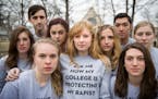 In this file photo, Madeline Wilson, center, led a protest this spring at St. Olaf College.
