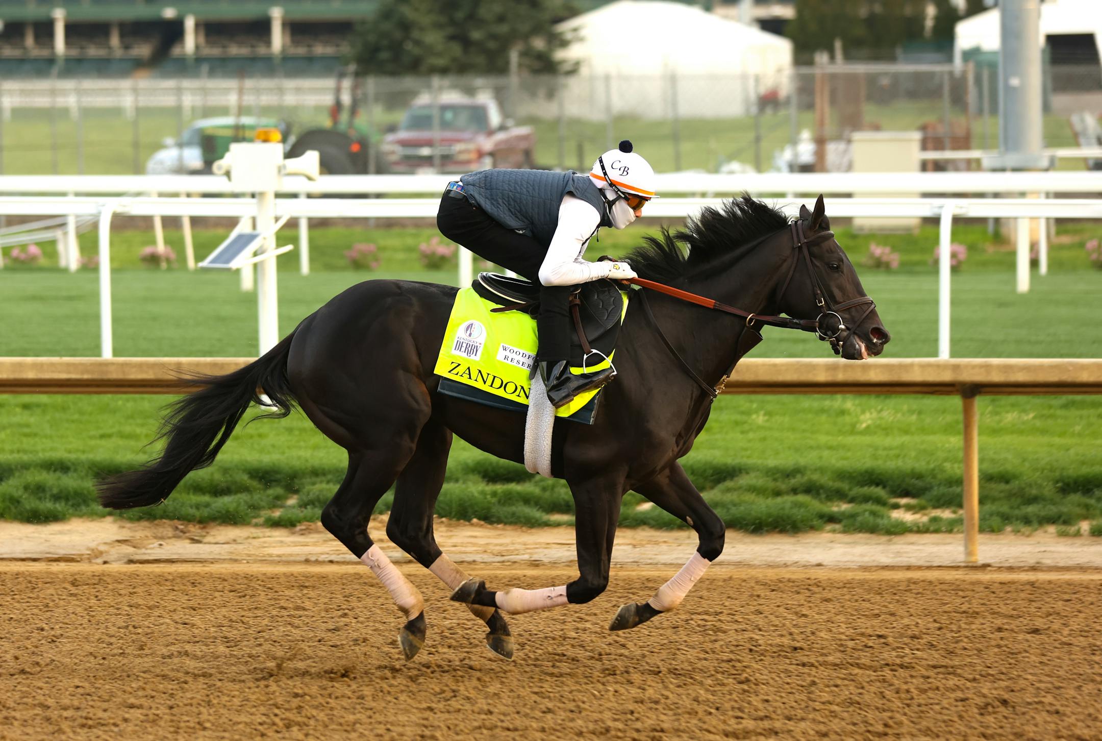 Zandon, with Kriss Bon up, on the track at Churchill Downs.