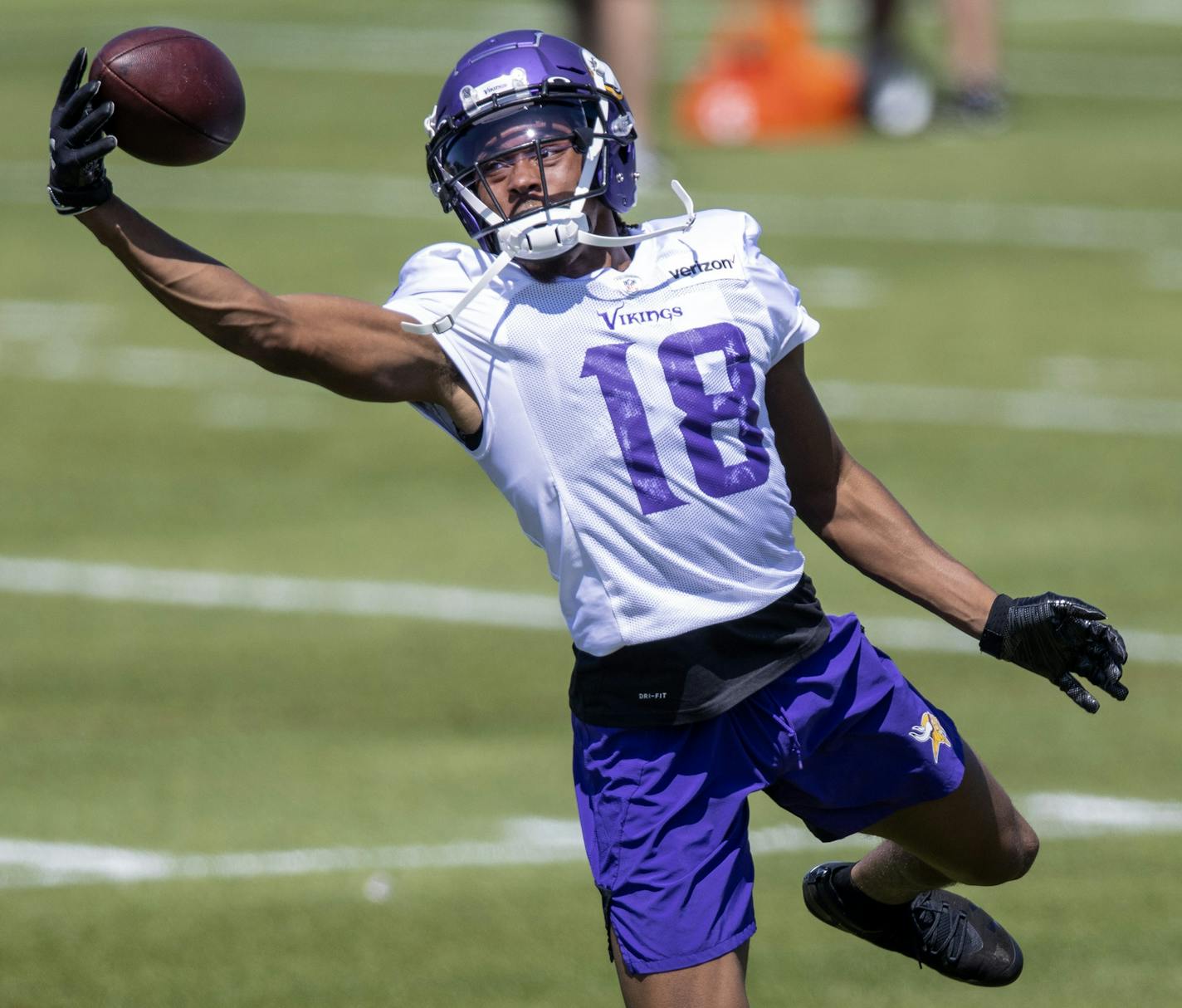 Minnesota Vikings rookie receiver Justin Jefferson (18). ] CARLOS GONZALEZ • cgonzalez@startribune.com – Eagan, MN – August 16, 2020, TCO Performance Center, Minnesota Vikings Training Camp, NFL